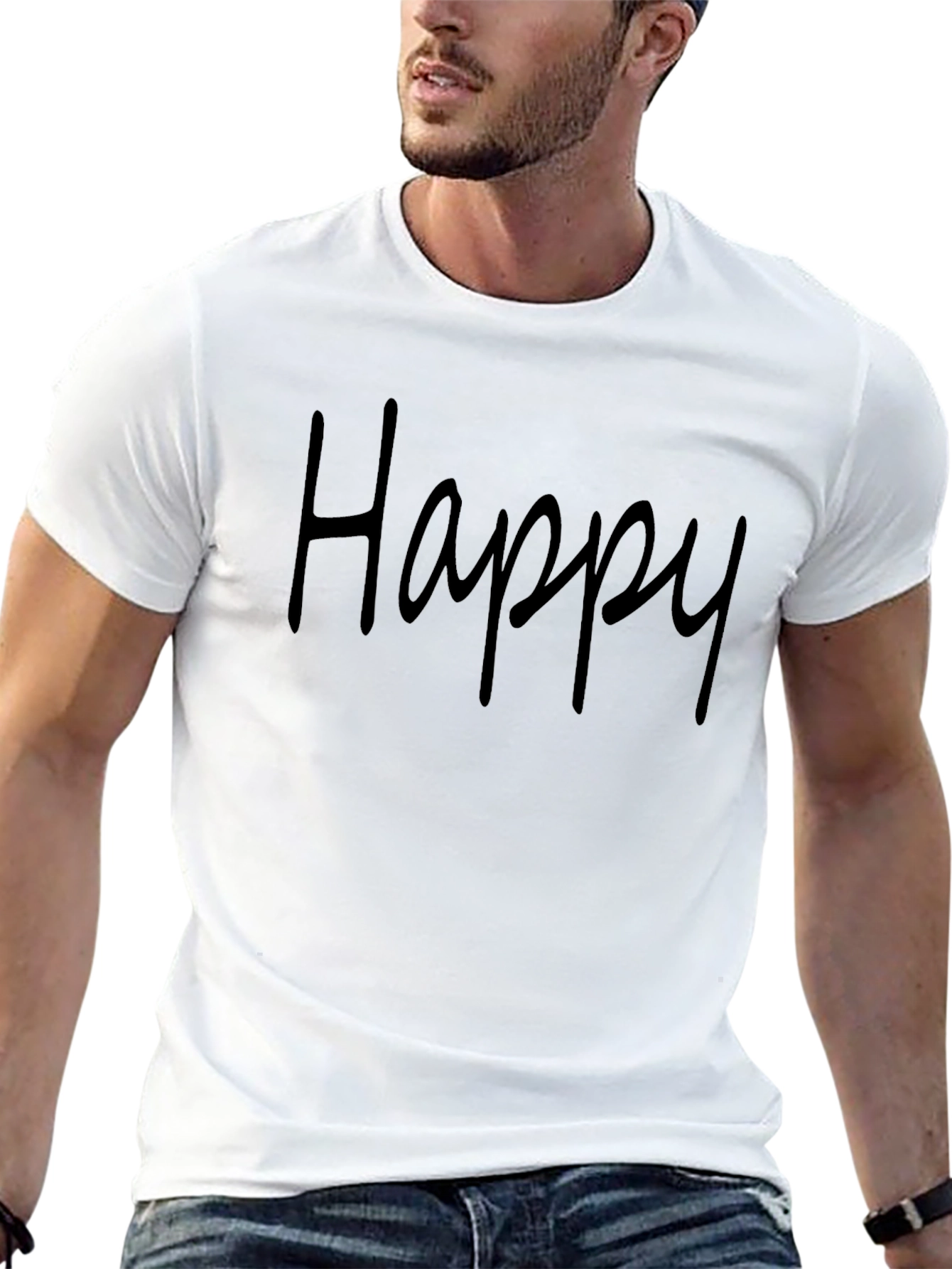 Happy Graphic T-Shirt - Black Casual Tee