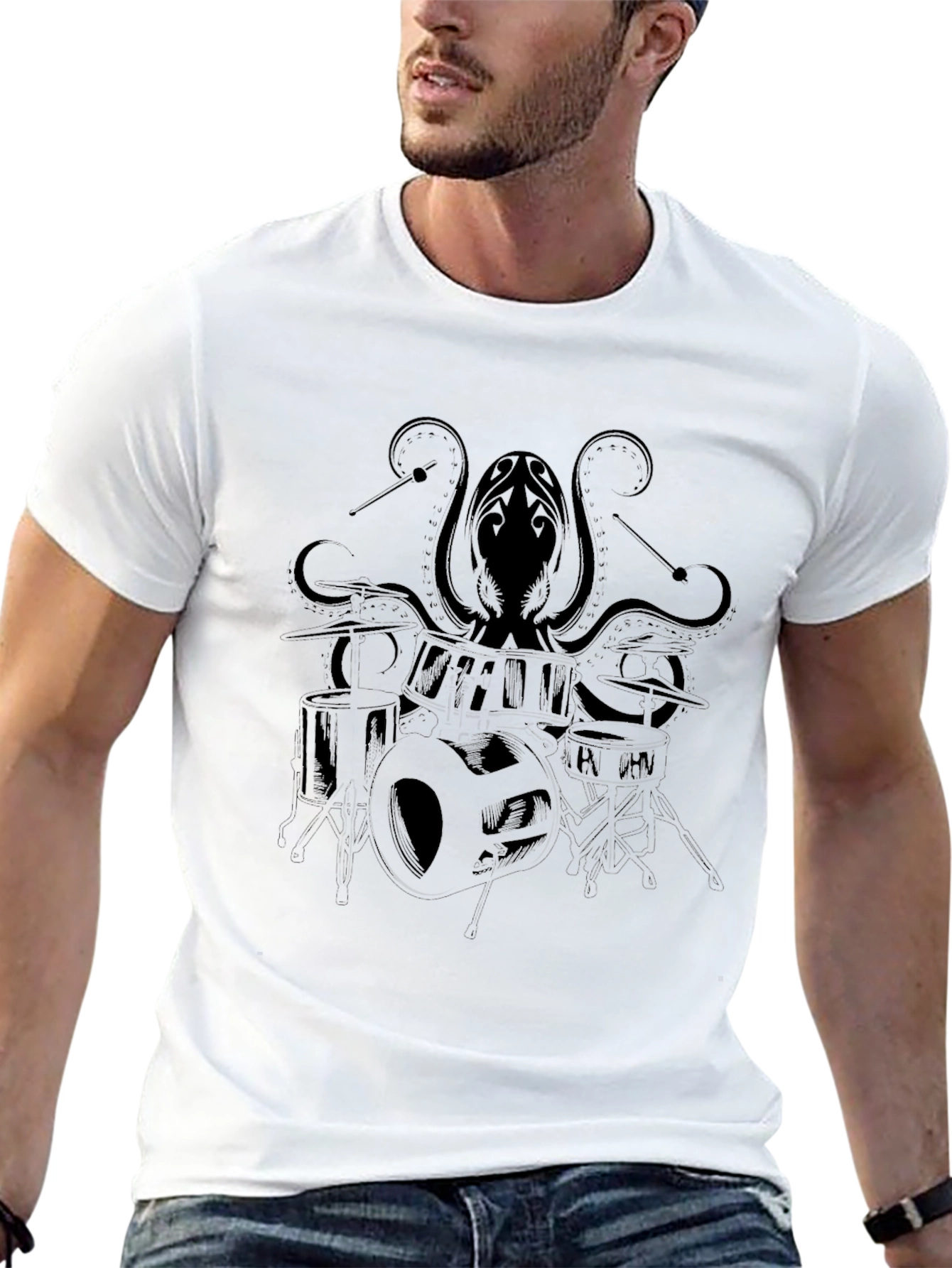 Mens Black Octopus Graphic Print T-Shirt