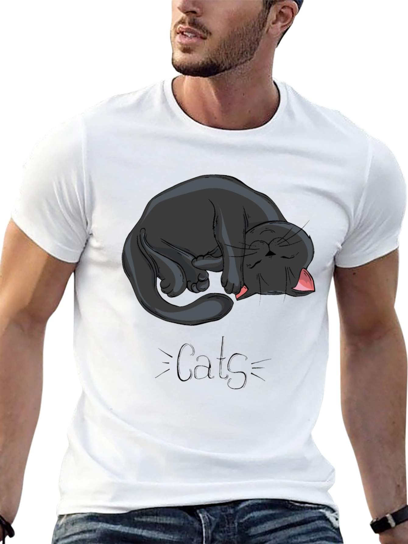 Black Cat Nap Graphic Tee - Cute Cats Design