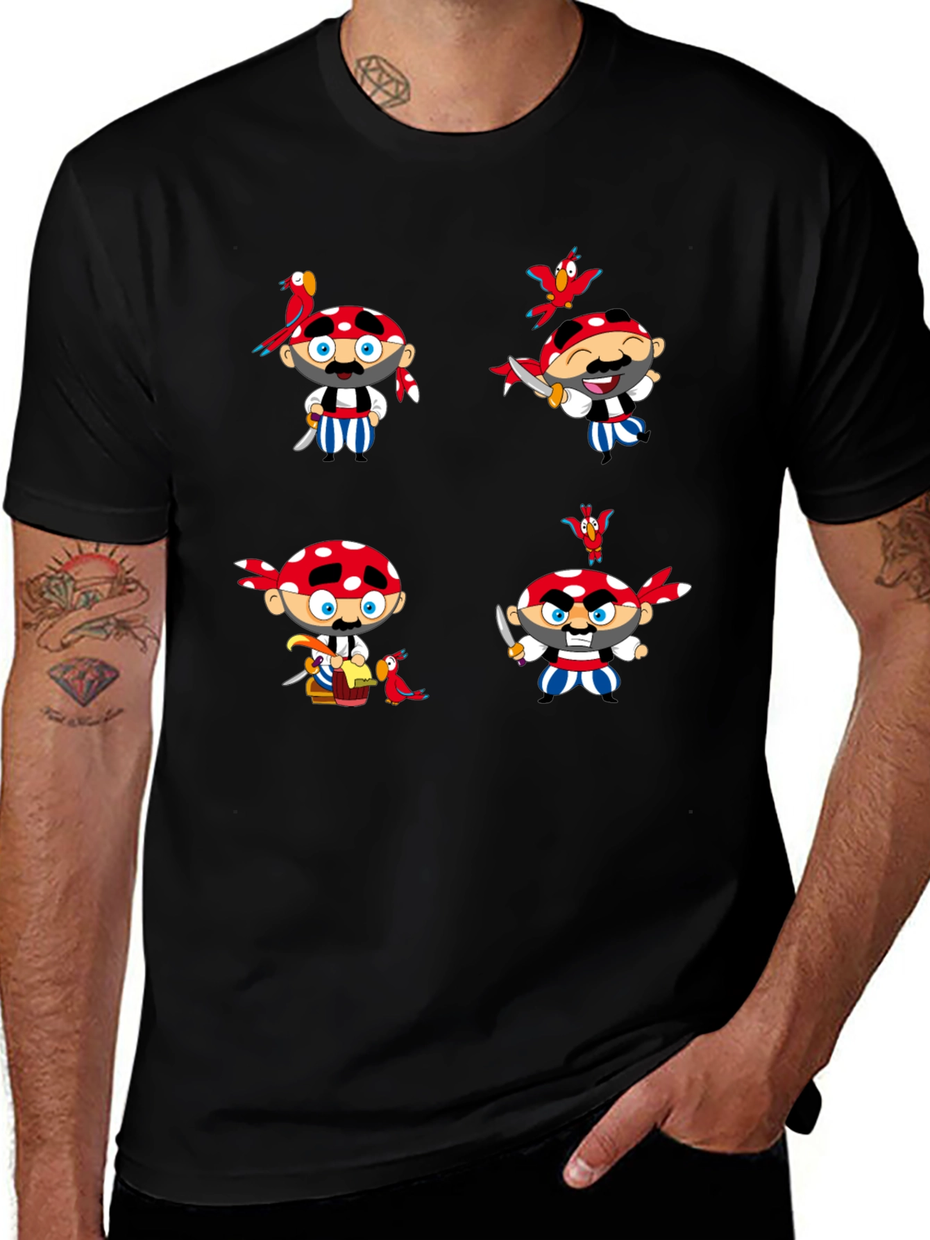 Pirate Cartoon Graphic Black T-Shirt
