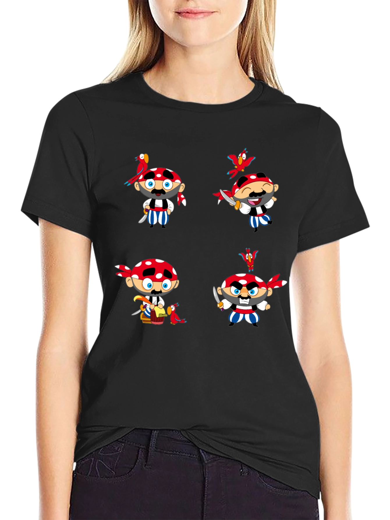 Pirate Cartoon Graphic Black T-Shirt