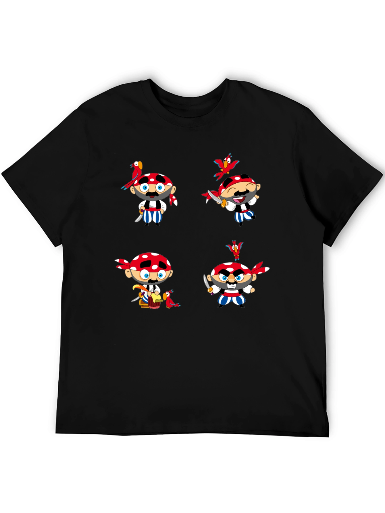 Pirate Cartoon Graphic Black T-Shirt