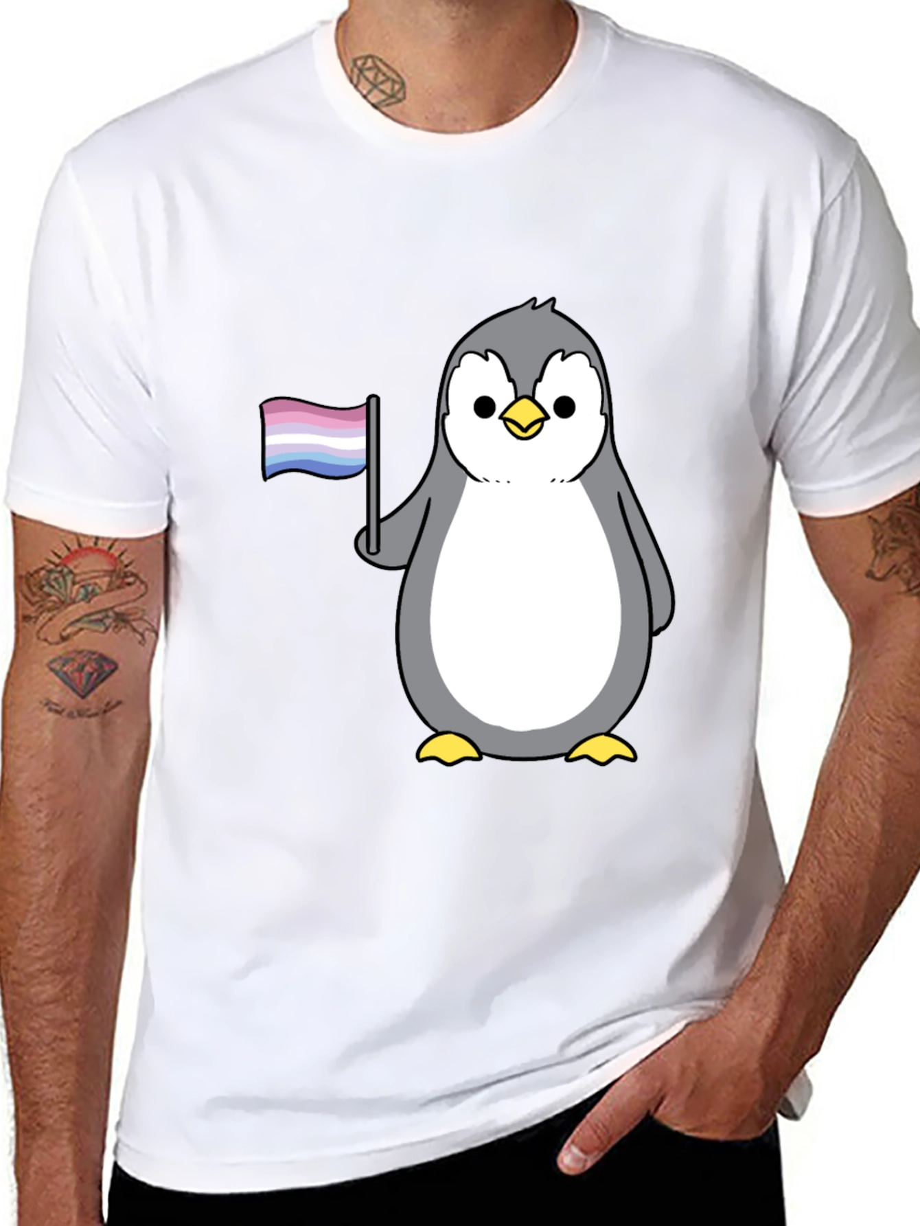 Penguin Pride T-Shirt - Bi Flag Graphic Tee