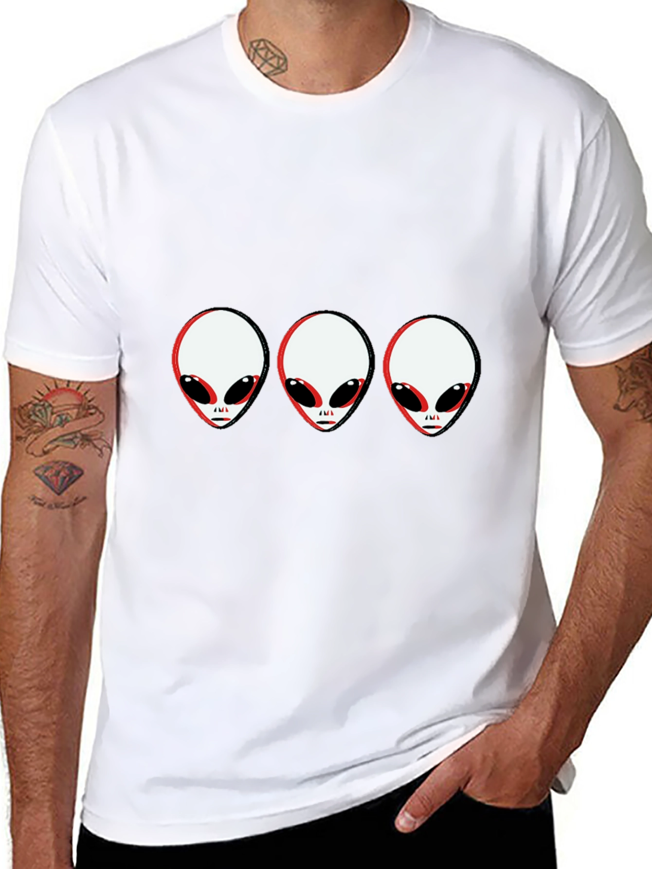 Alien Head Graphic Tee - Black Cotton T-Shirt