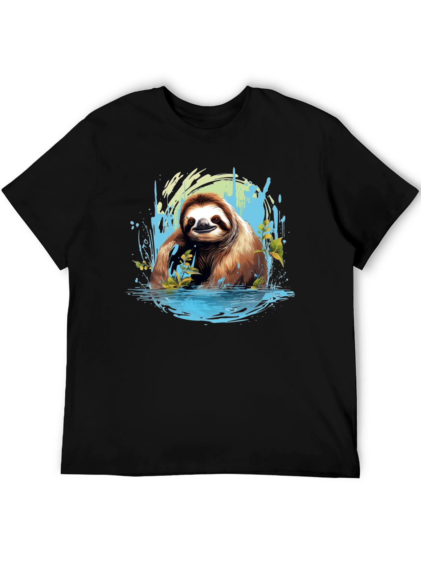 Sloth in Water Black T-Shirt - Relaxed Wildlife Tee