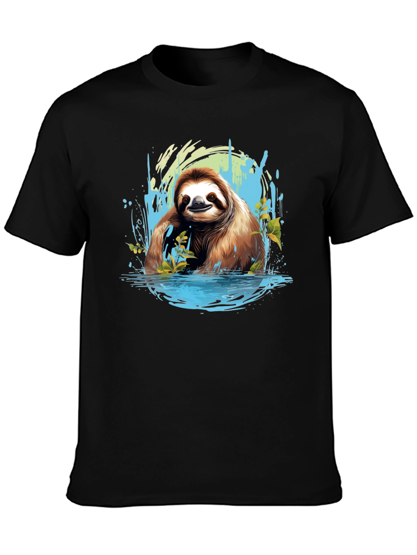 Sloth in Water Black T-Shirt - Relaxed Wildlife Tee