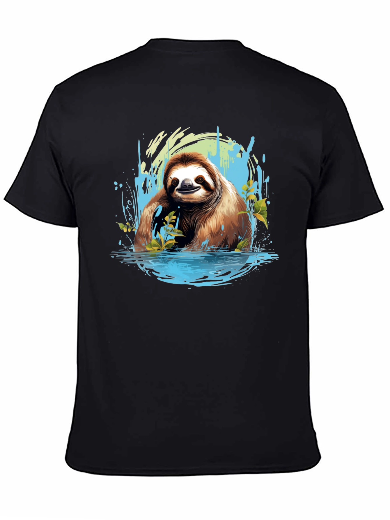 Sloth in Water Black T-Shirt - Relaxed Wildlife Tee