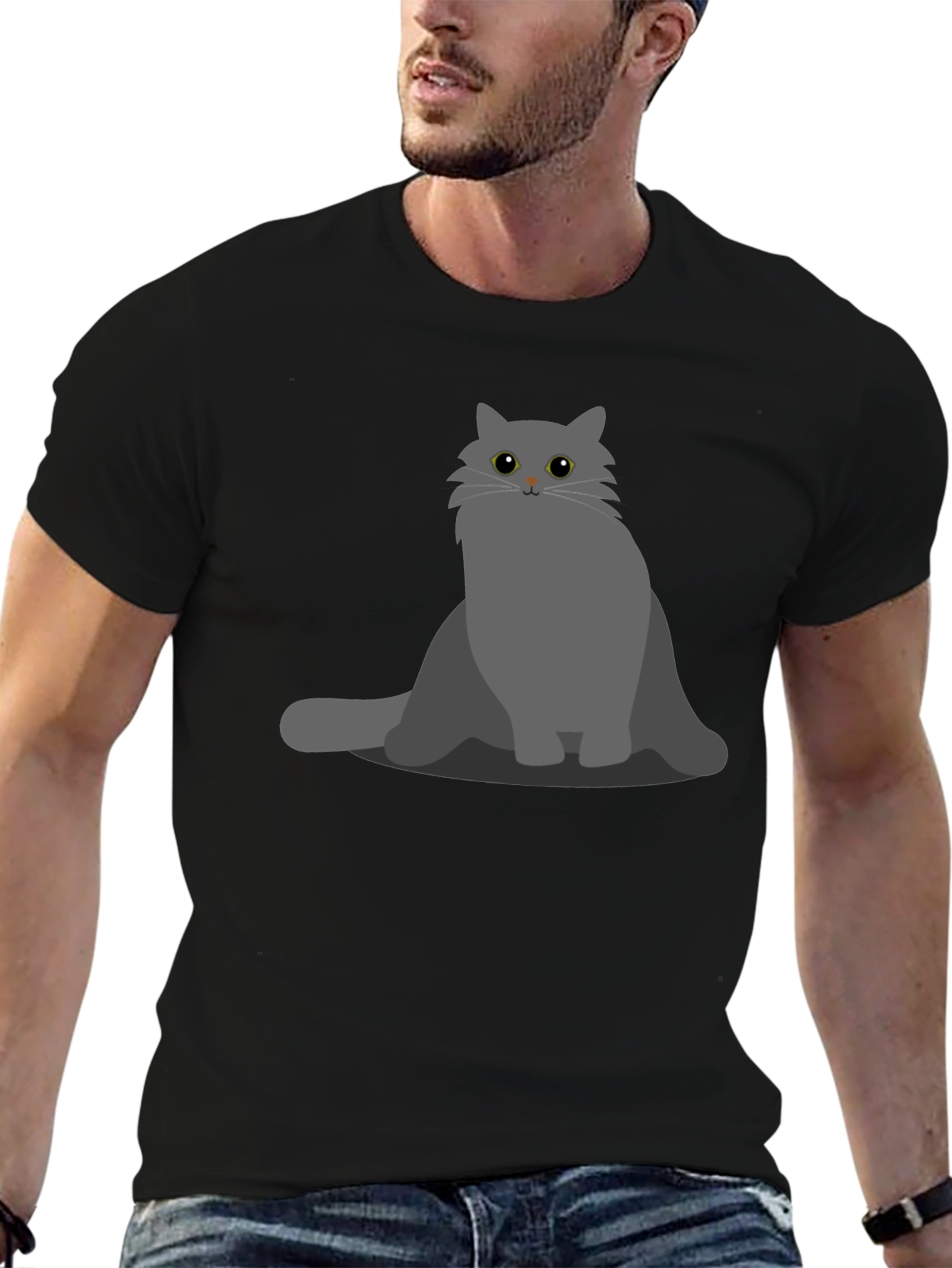 Gray Cat Graphic T-Shirt - Soft Cotton Blend