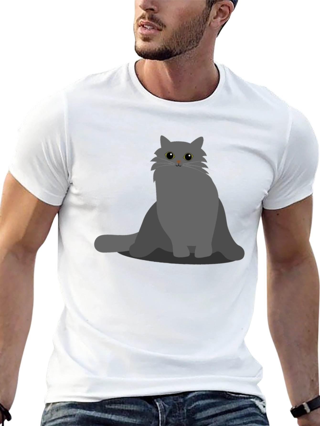 Gray Cat Graphic T-Shirt - Soft Cotton Blend