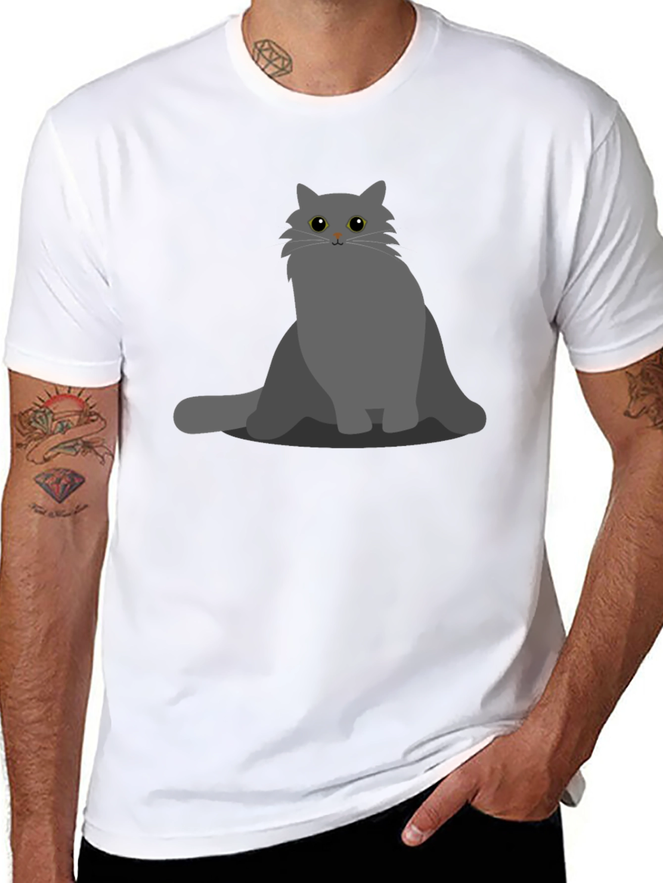 Gray Cat Graphic T-Shirt - Soft Cotton Blend