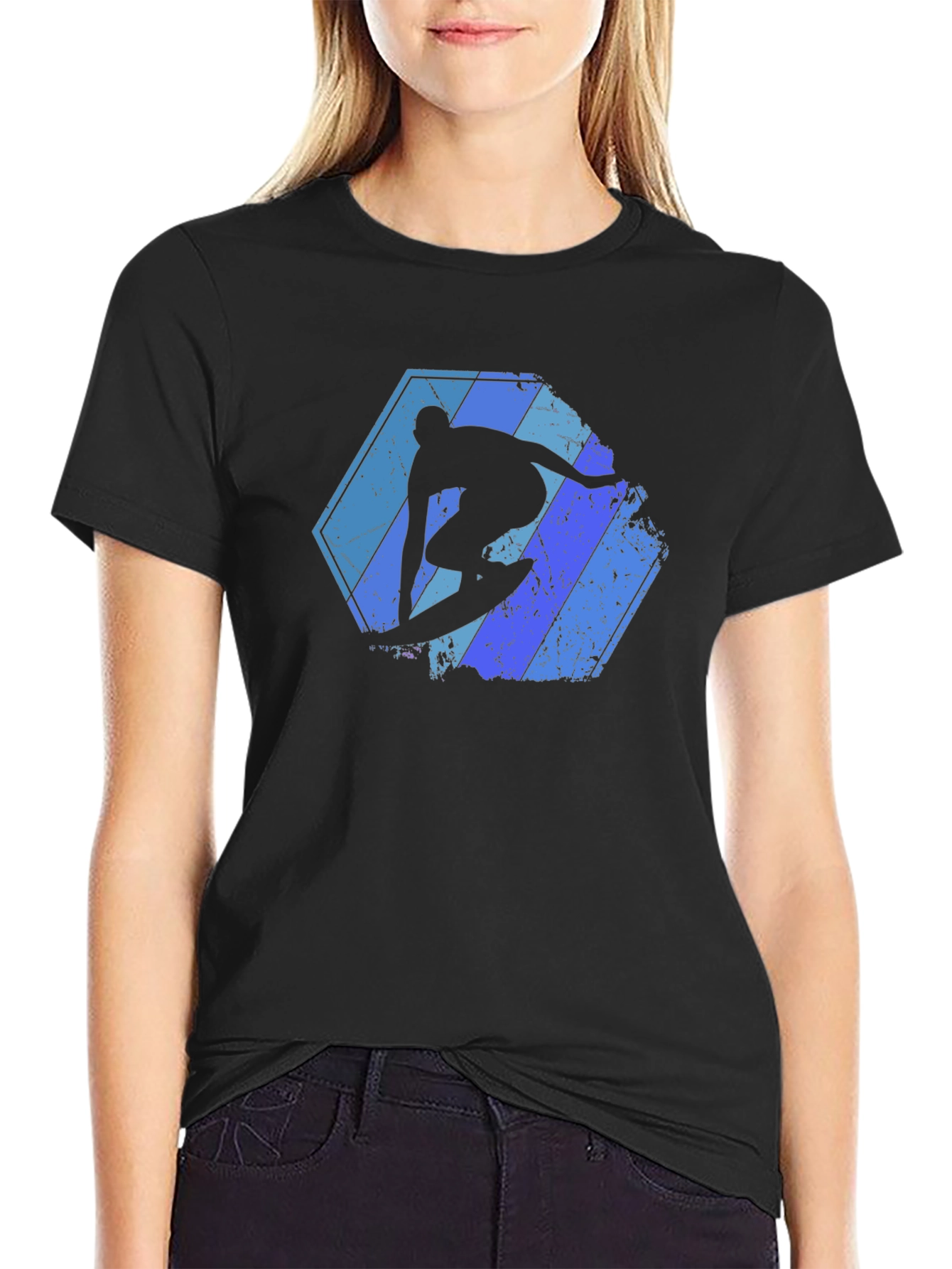 Surfing Silhouette Graphic Tee - Black