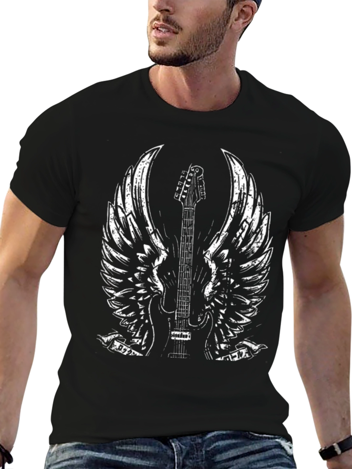 Guitar Wings Graphic Tee - Rocker Style Black T-Shirt