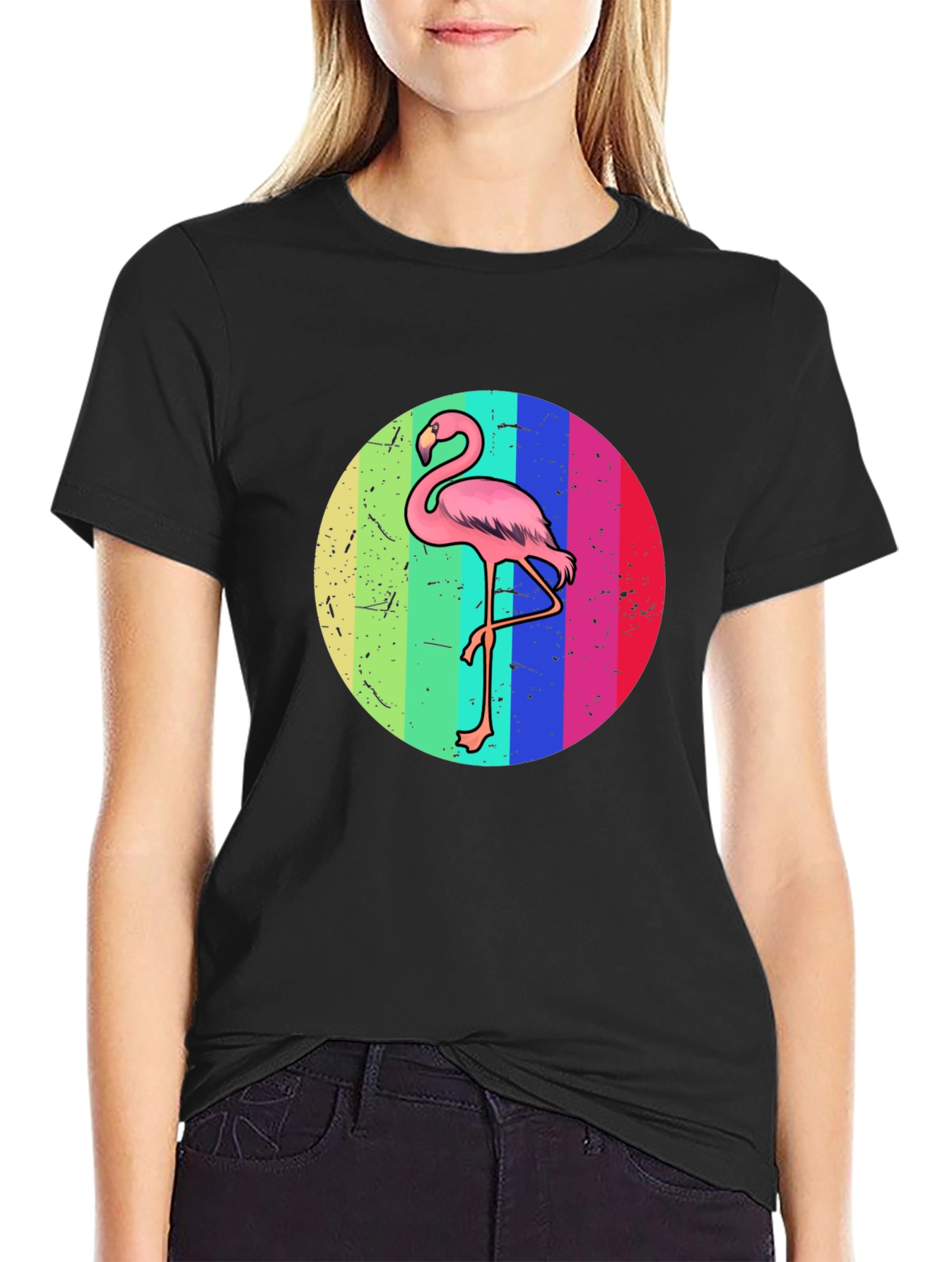 Retro Flamingo T-Shirt - Black Graphic Tee