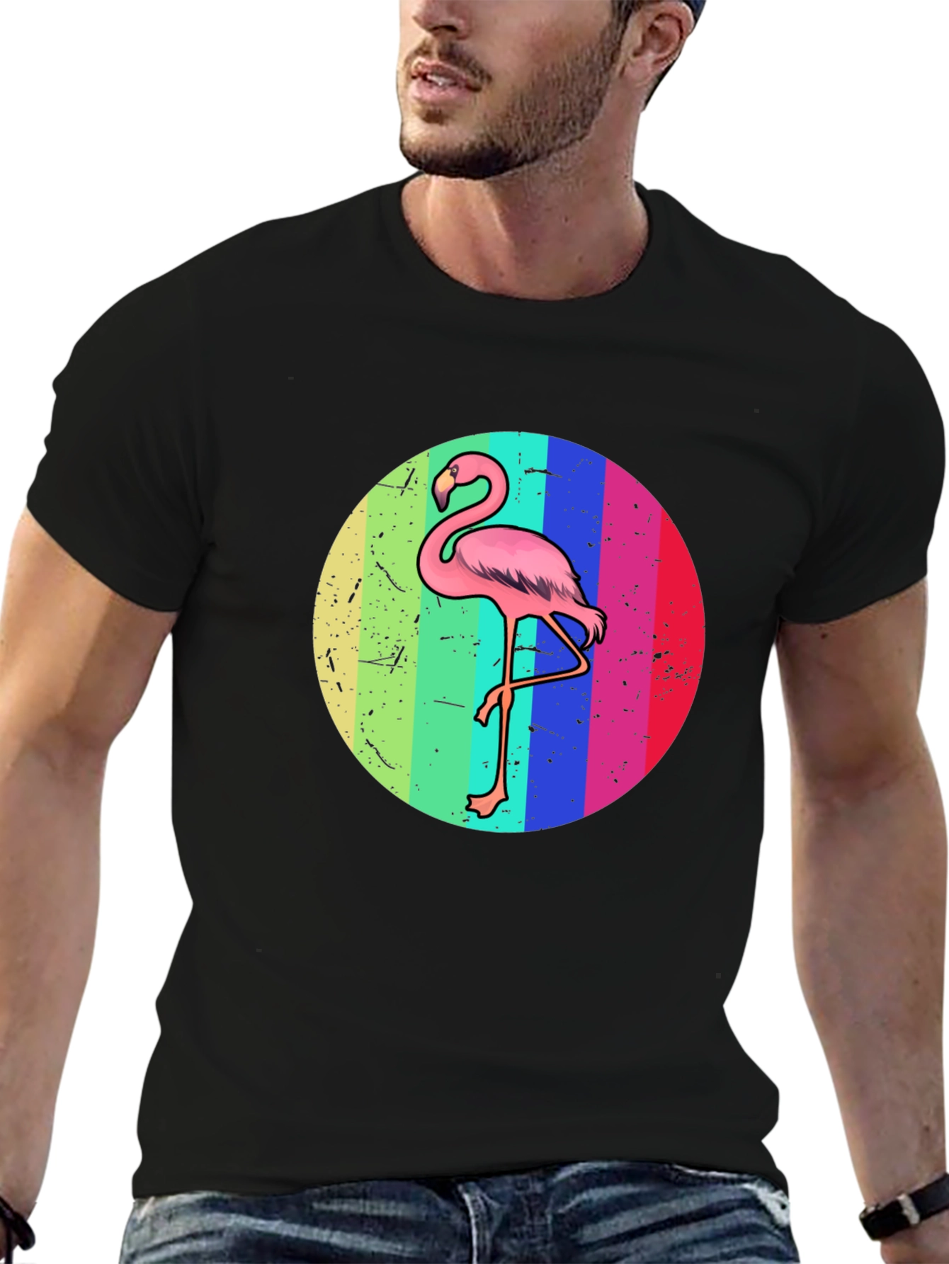 Retro Flamingo T-Shirt - Black Graphic Tee