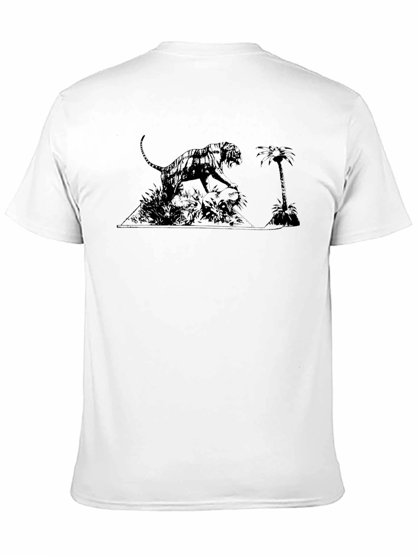 Black T-Shirt with Tiger & Palm Tree Graphic Print
