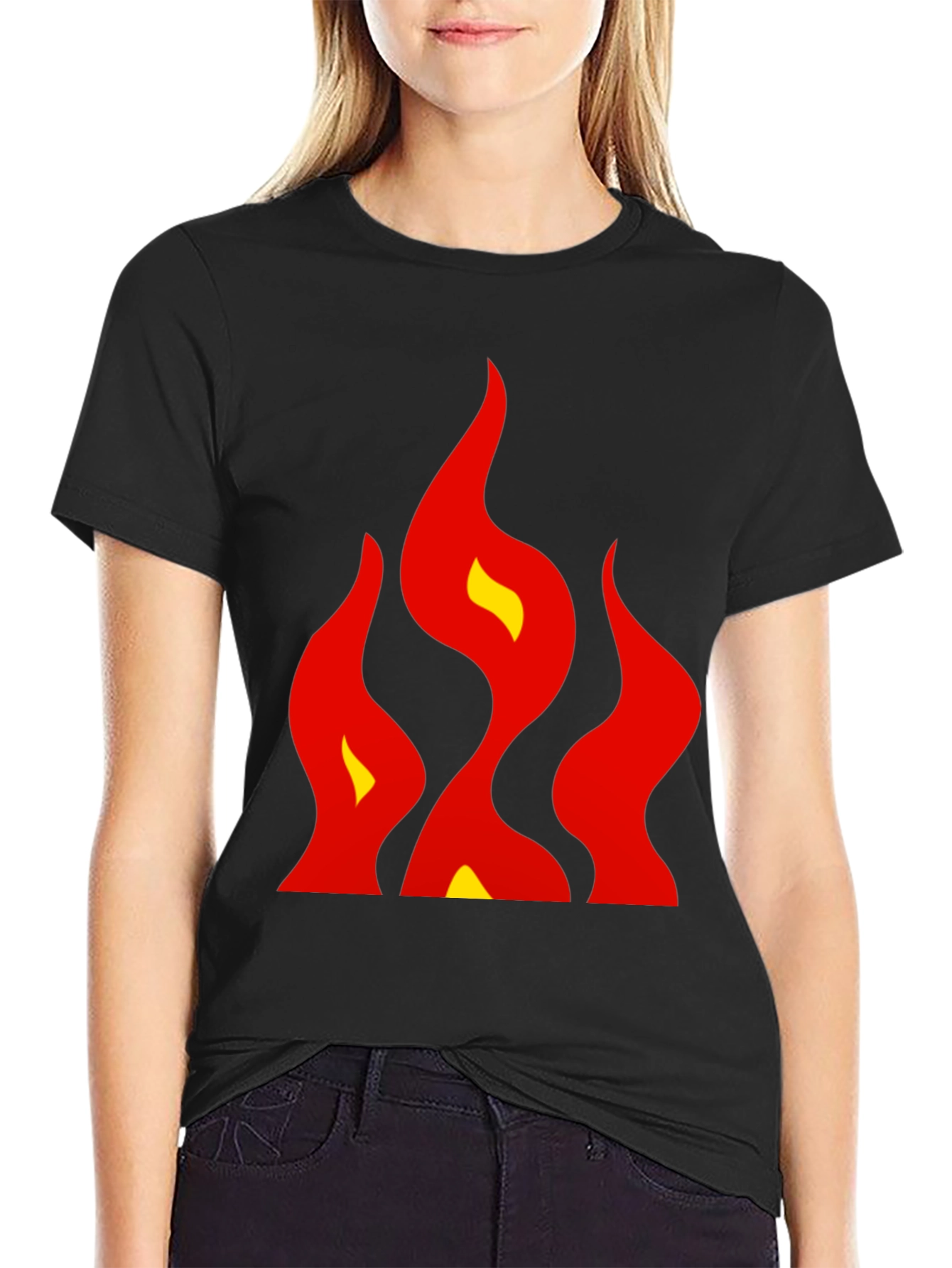 Bold Flames Graphic Tee - Black Cotton