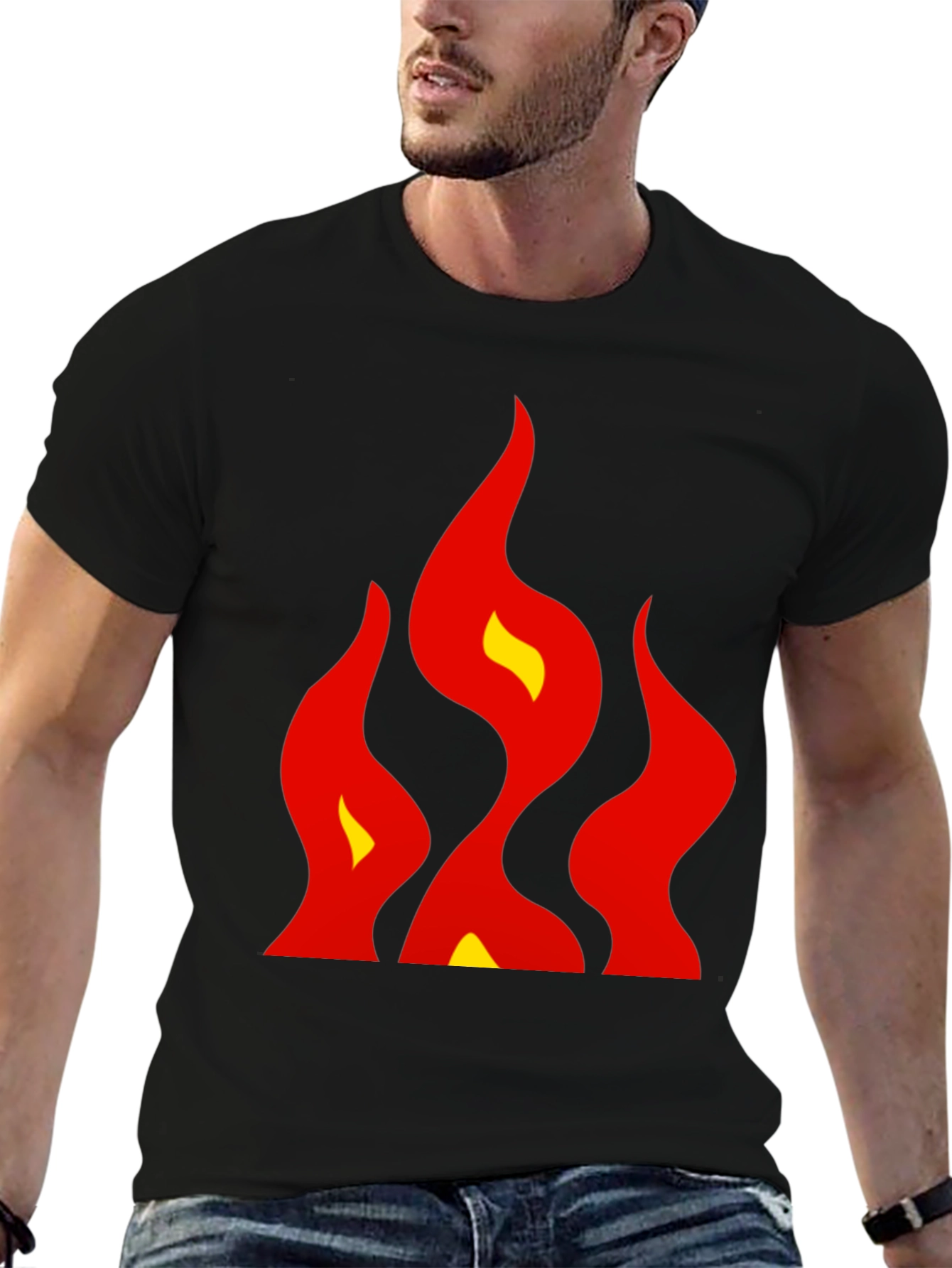 Bold Flames Graphic Tee - Black Cotton