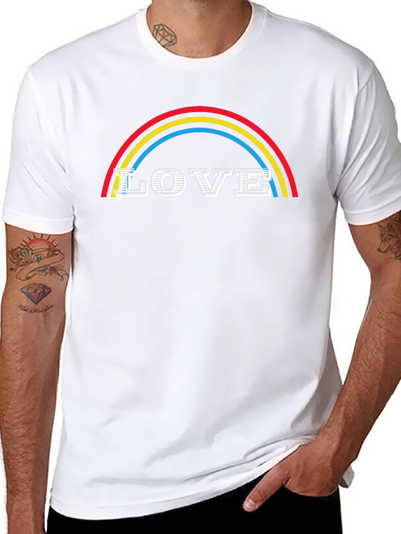 Love Rainbow Graphic Tee - Black Cotton Blend Shirt