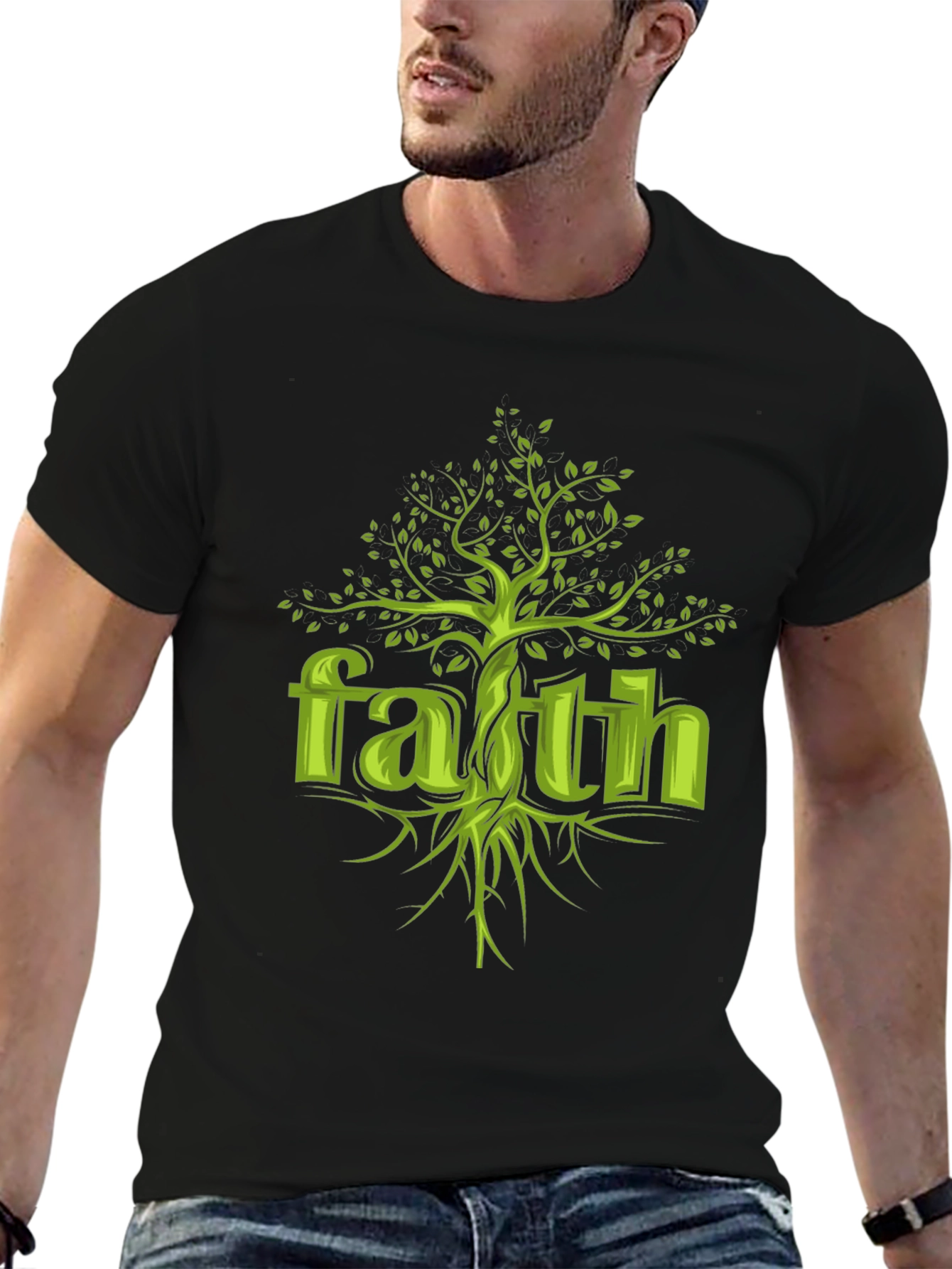 Faith Tree Graphic Tee - Unisex Black Cotton T-Shirt