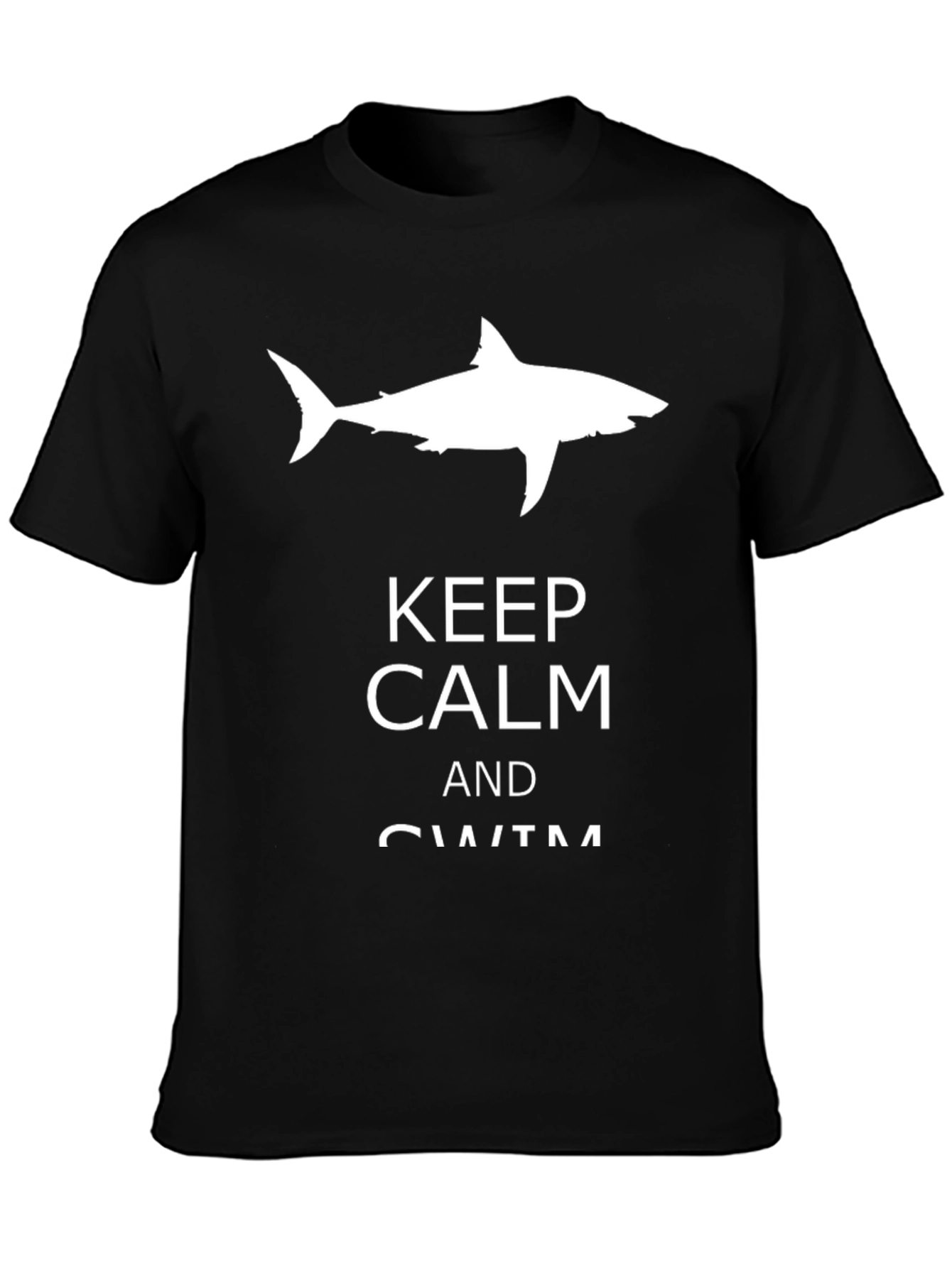 Keep Calm and Swim Black T-Shirt with Shark