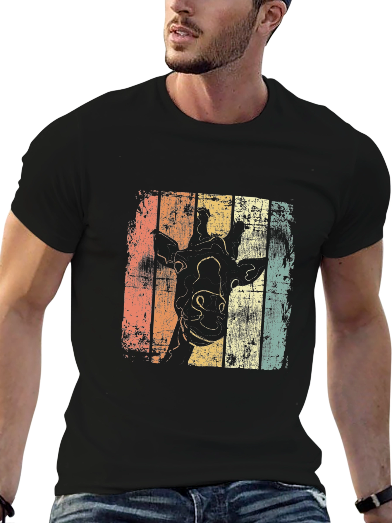 Retro Giraffe Graphic Tee - Black Casual Shirt