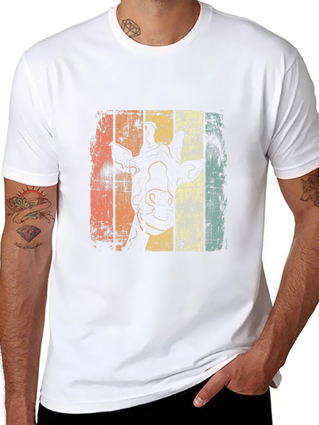 Retro Giraffe Graphic Tee - Black Casual Shirt
