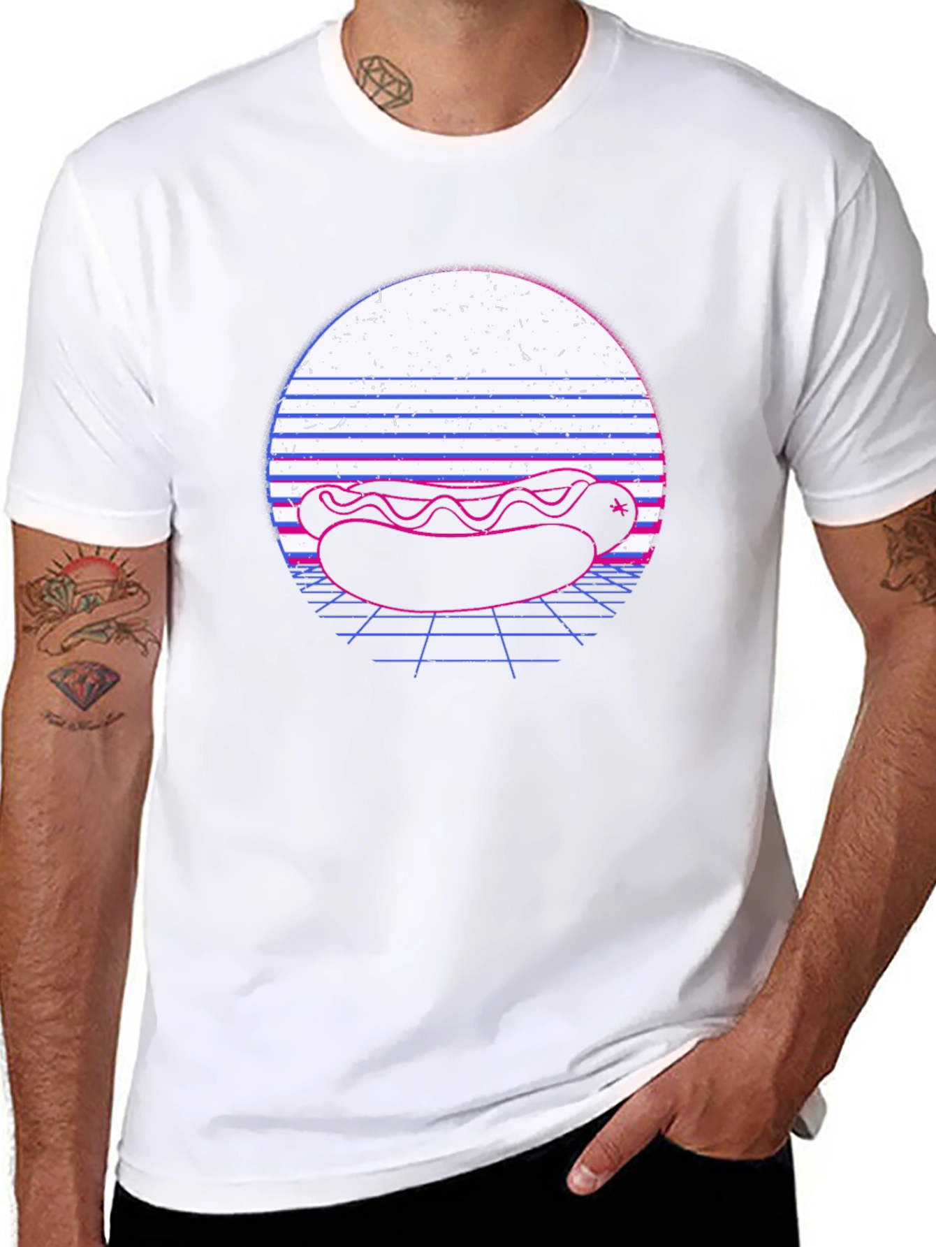 Retro Hotdog Graphic Tee - Black Cotton T-Shirt