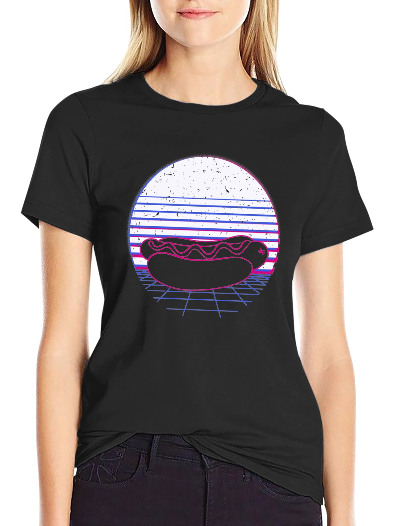 Retro Hotdog Graphic Tee - Black Cotton T-Shirt