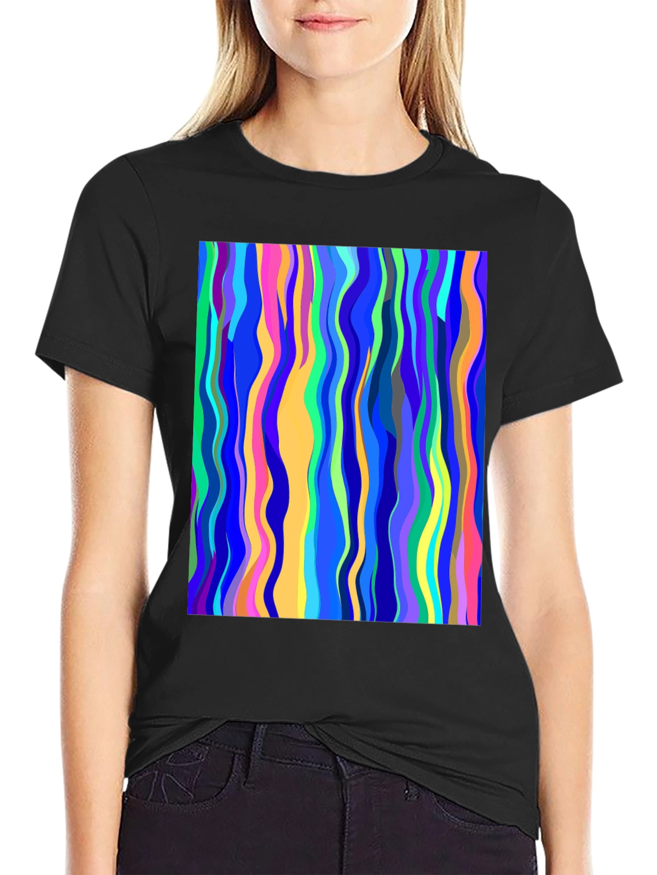 Abstract Art Wavy Lines Graphic Tee - Modern Design