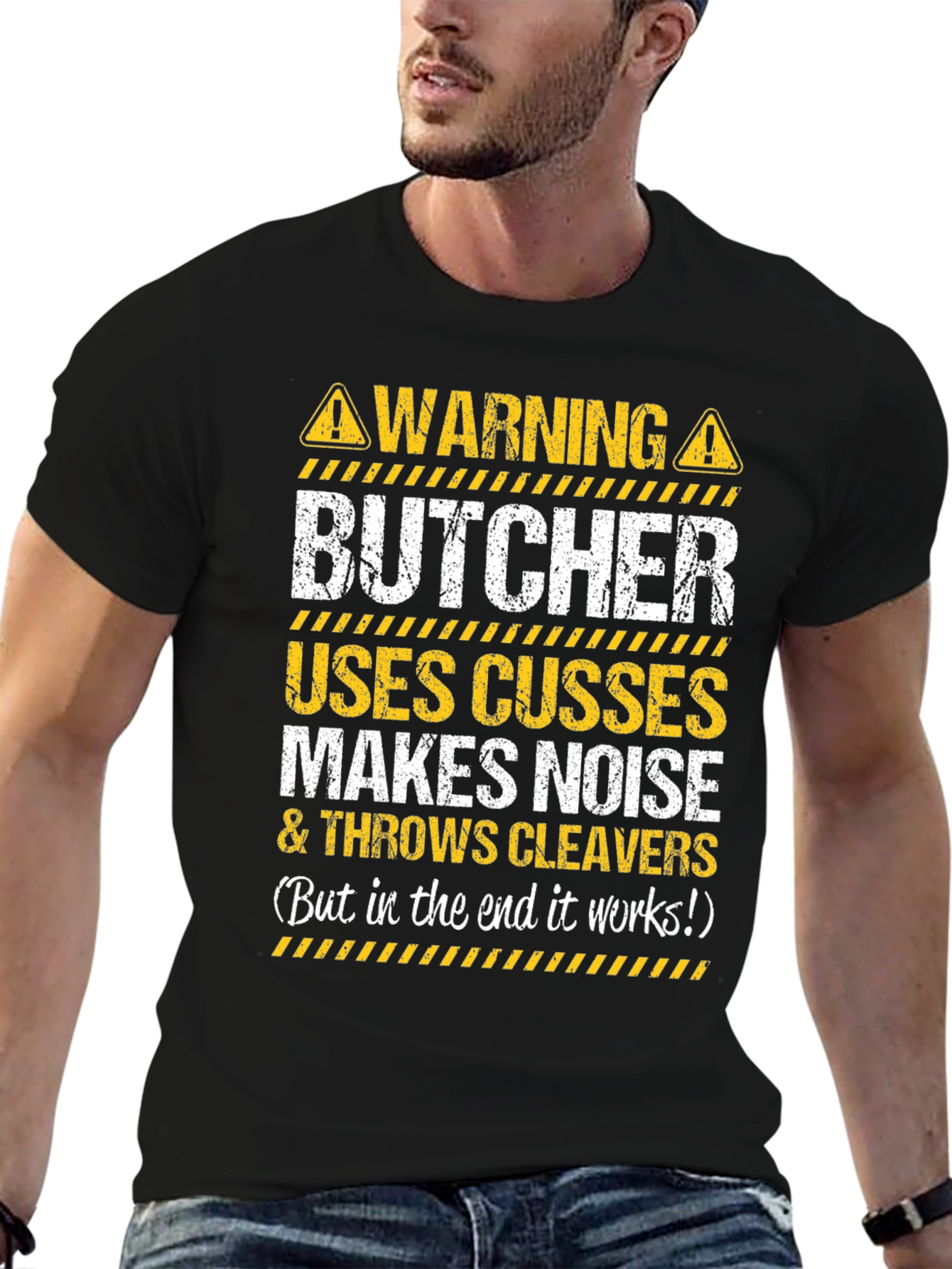 Warning Butcher Graphic T-Shirt - Funny Meat Cutter Tee