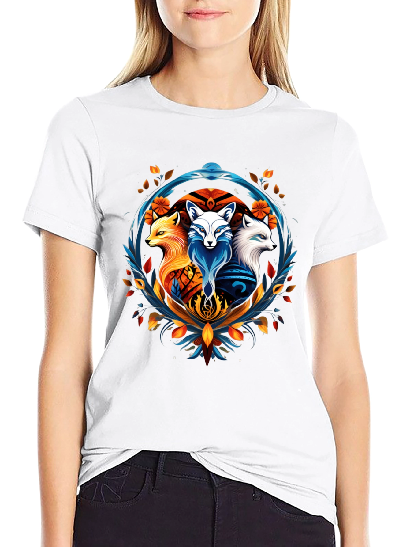 Fox Trio Graphic Tee - Stylish Animal Design T-Shirt