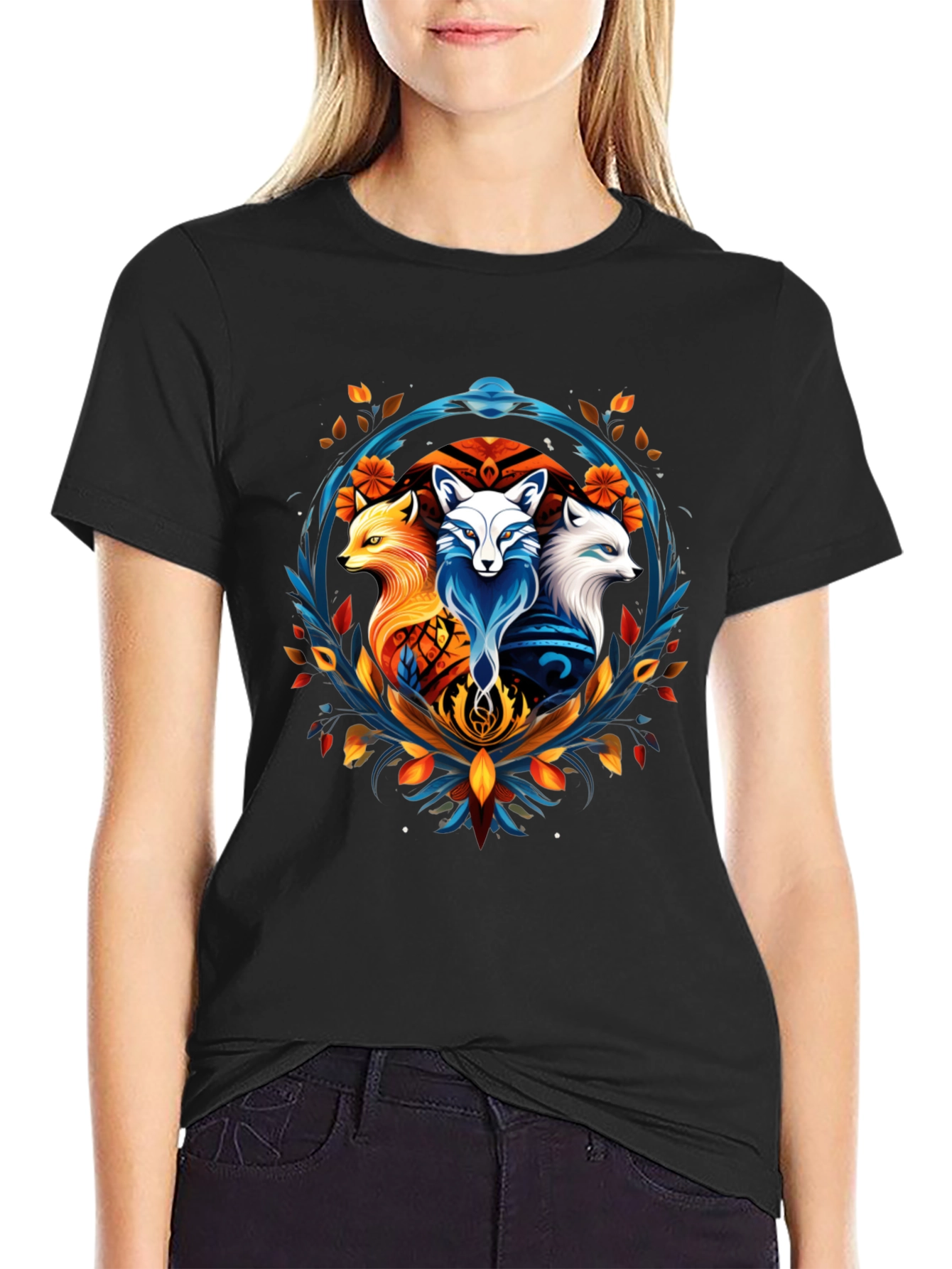 Fox Trio Graphic Tee - Stylish Animal Design T-Shirt