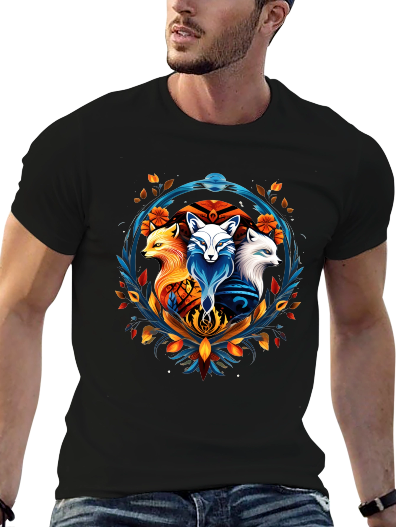 Fox Trio Graphic Tee - Stylish Animal Design T-Shirt