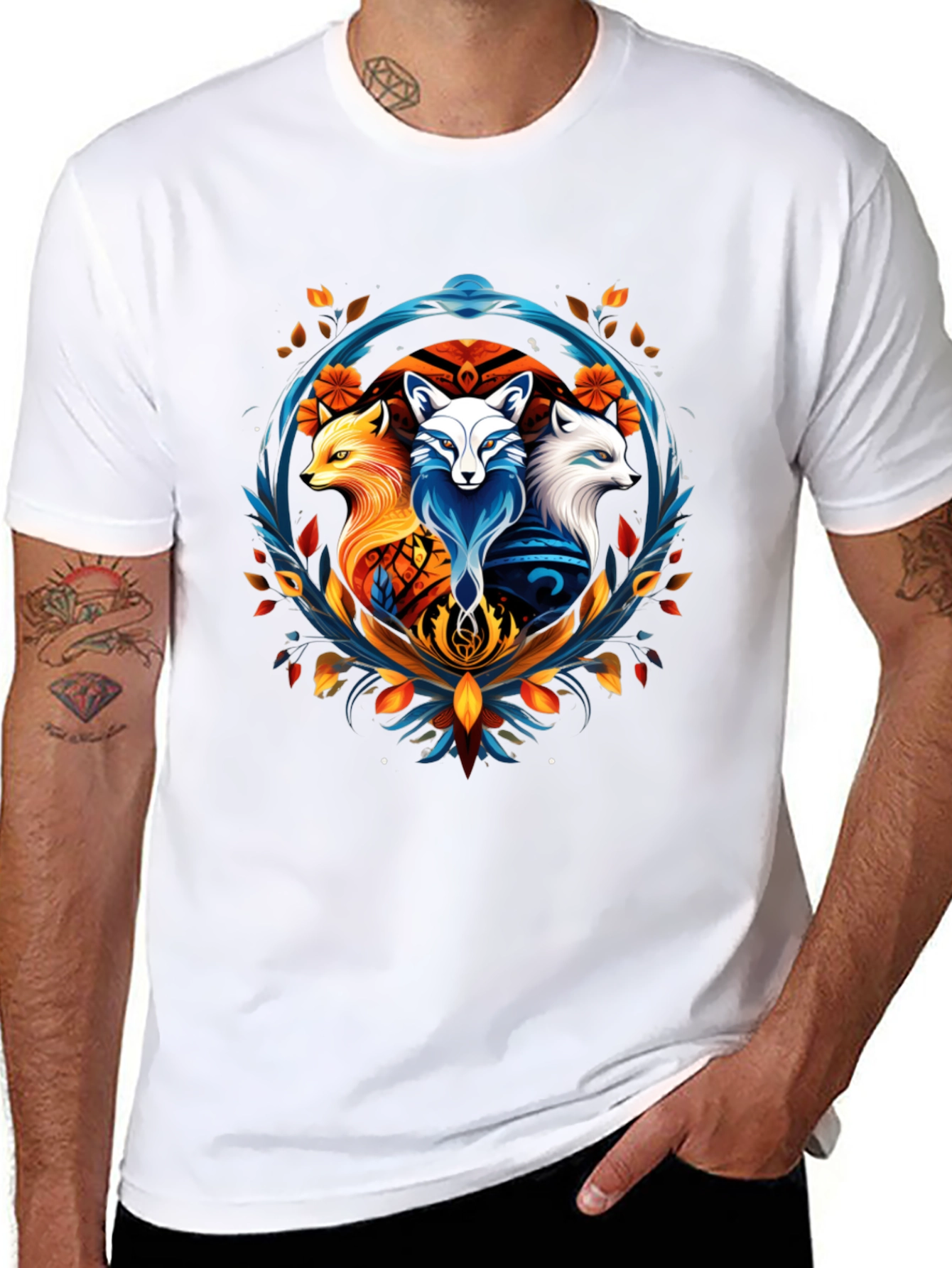 Fox Trio Graphic Tee - Stylish Animal Design T-Shirt
