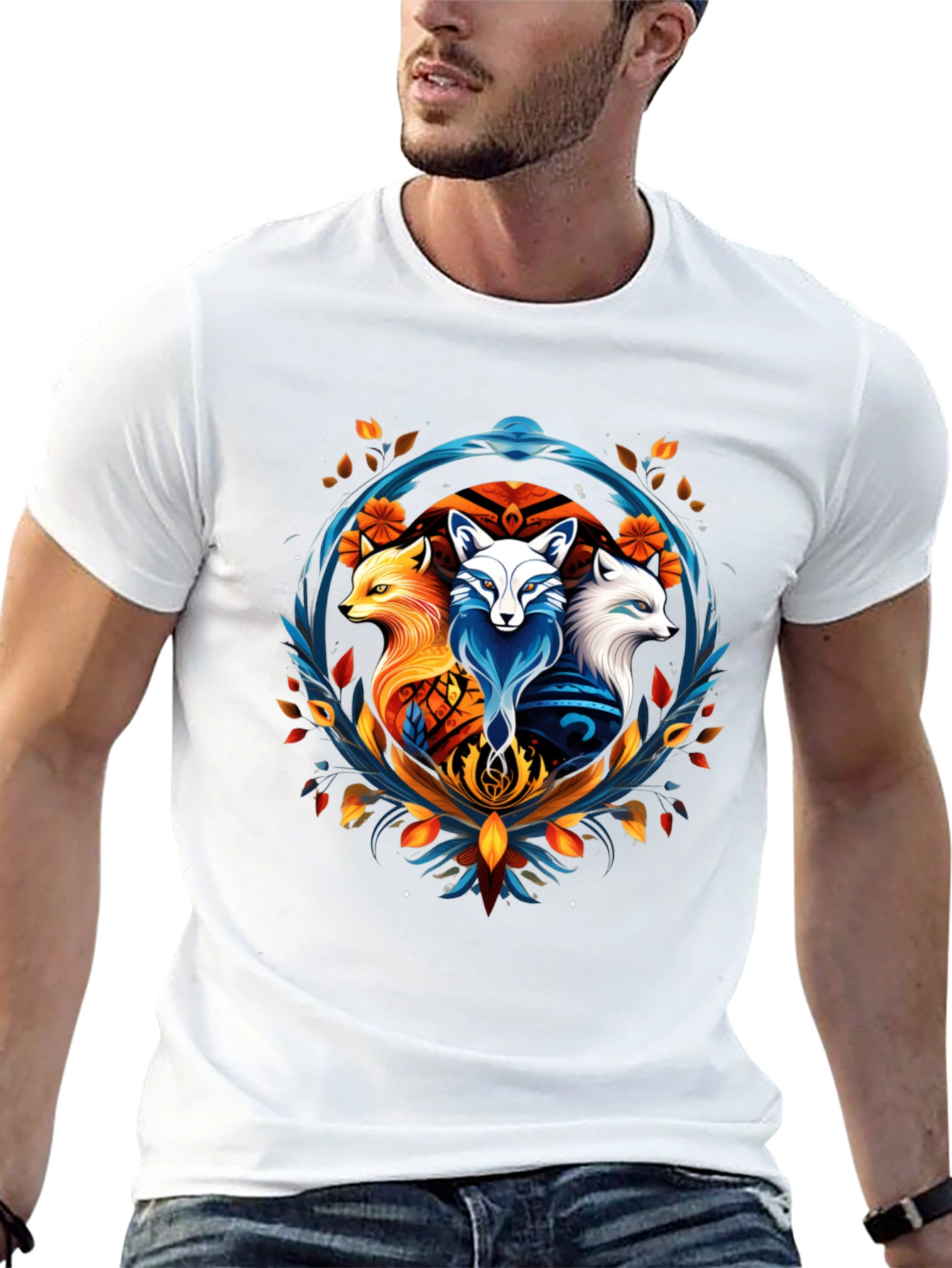 Fox Trio Graphic Tee - Stylish Animal Design T-Shirt