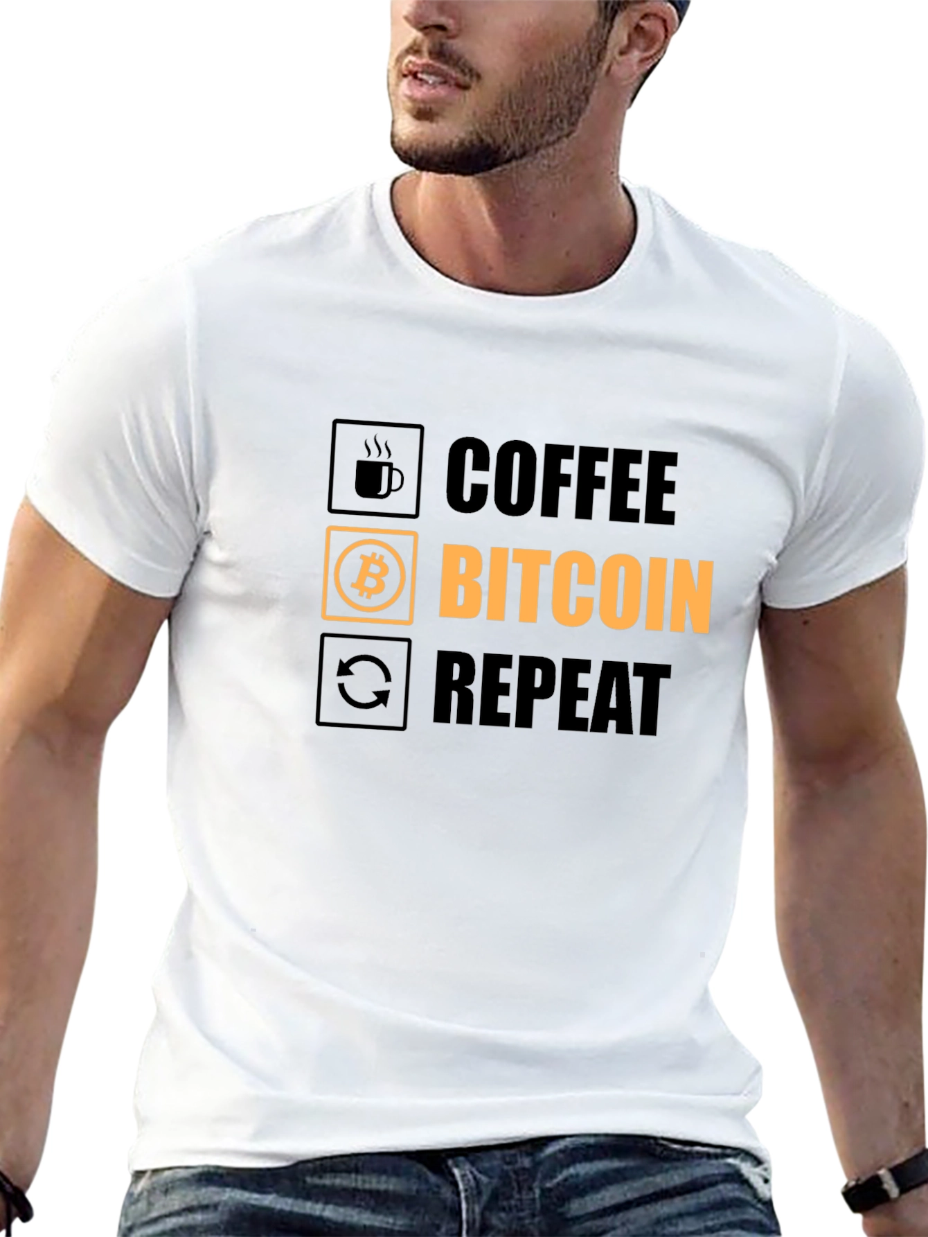 Coffee Bitcoin Repeat Graphic Tee - Crypto T-Shirt