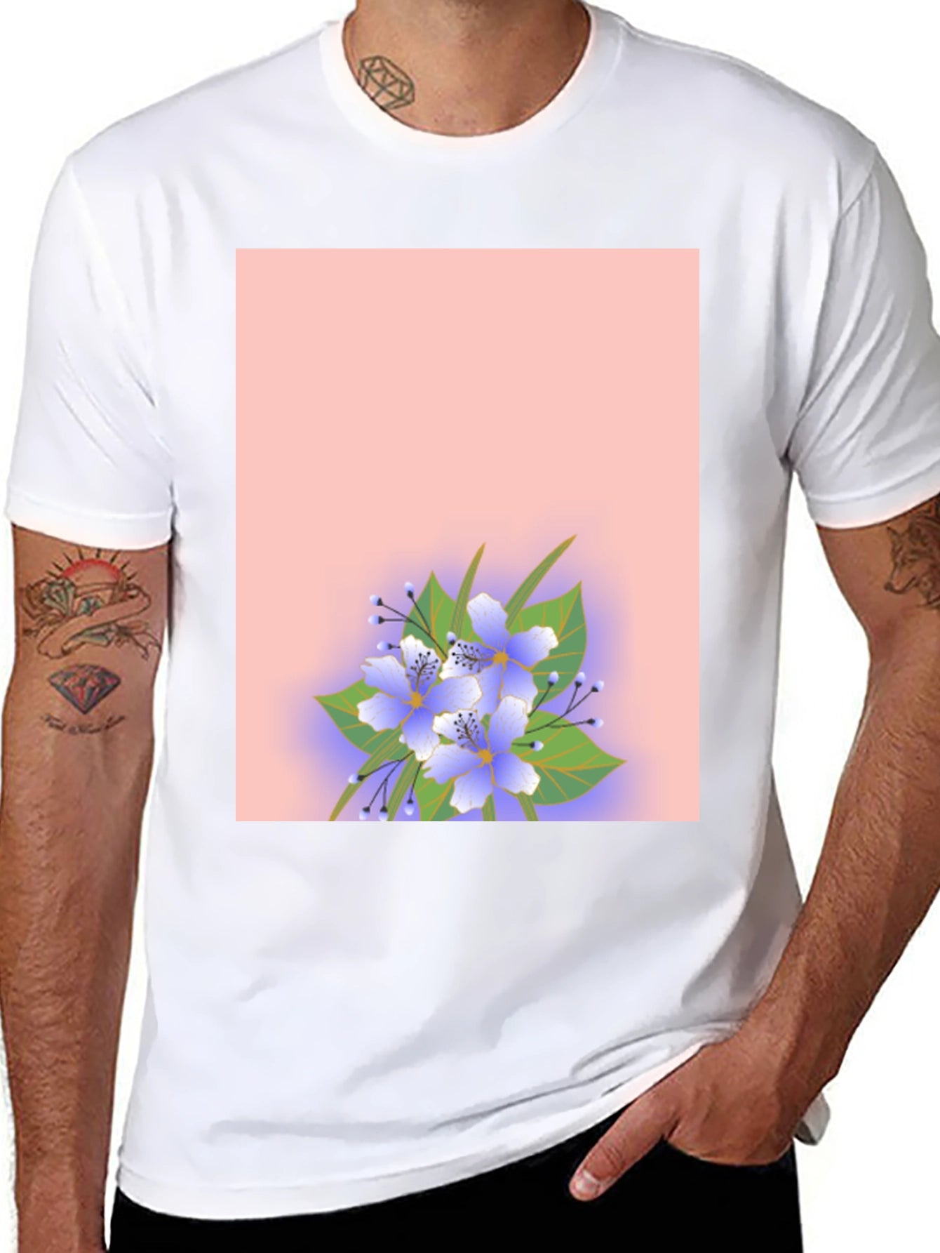 Floral Print Black Tee Shirt