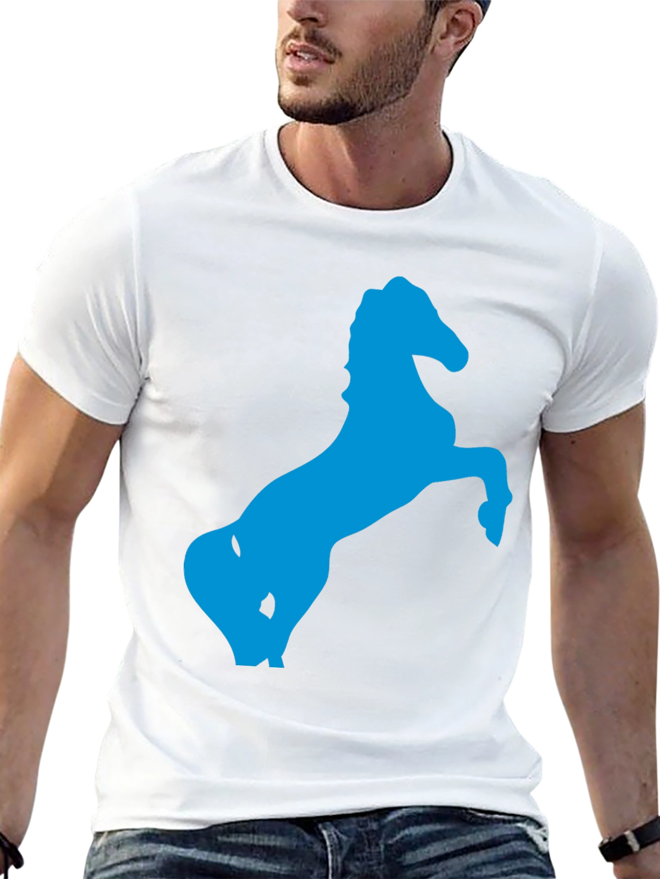 Black T-Shirt with Blue Horse Silhouette