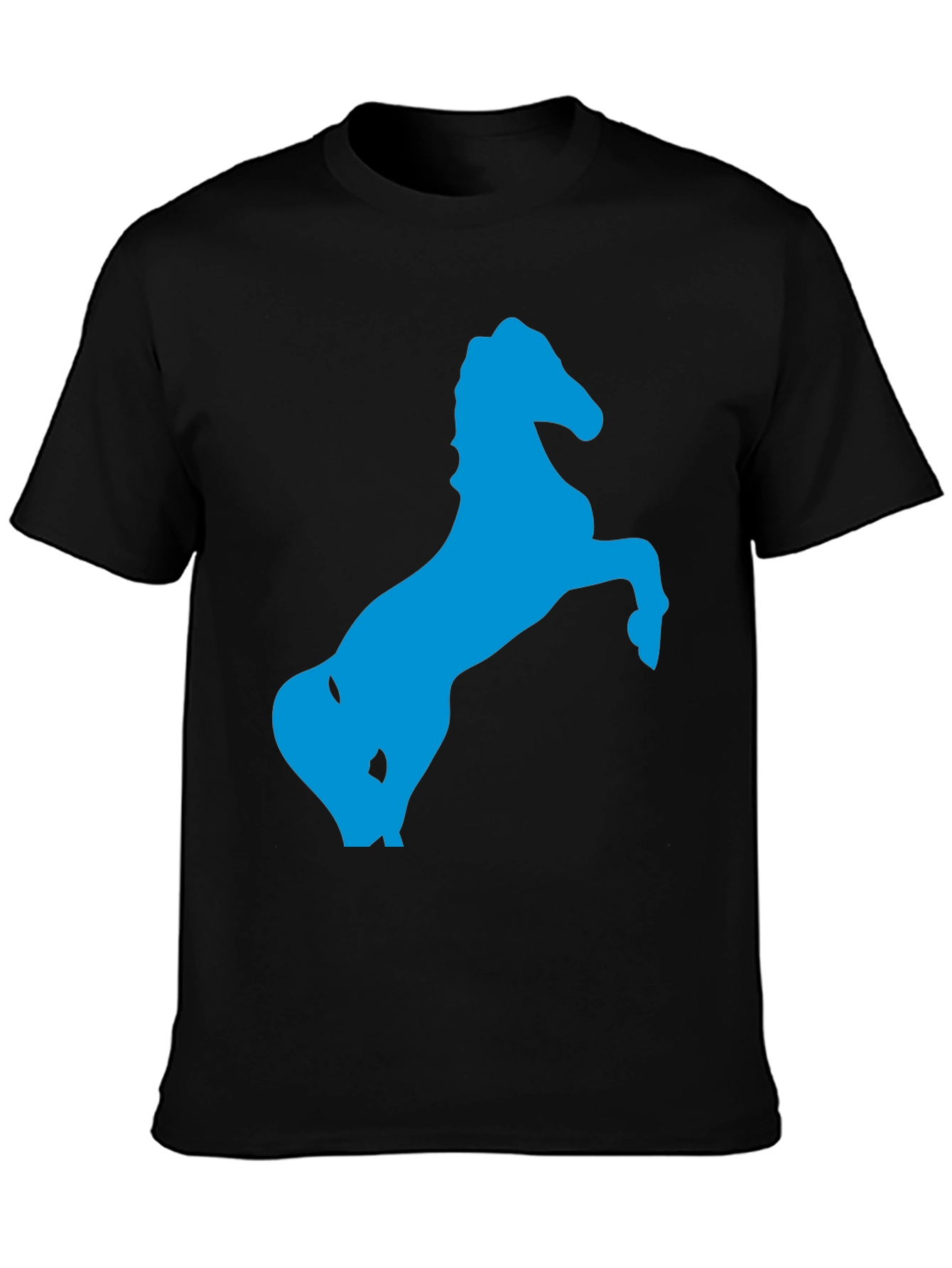 Black T-Shirt with Blue Horse Silhouette