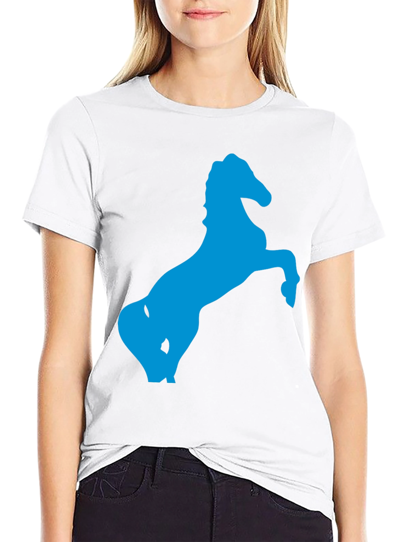 Black T-Shirt with Blue Horse Silhouette