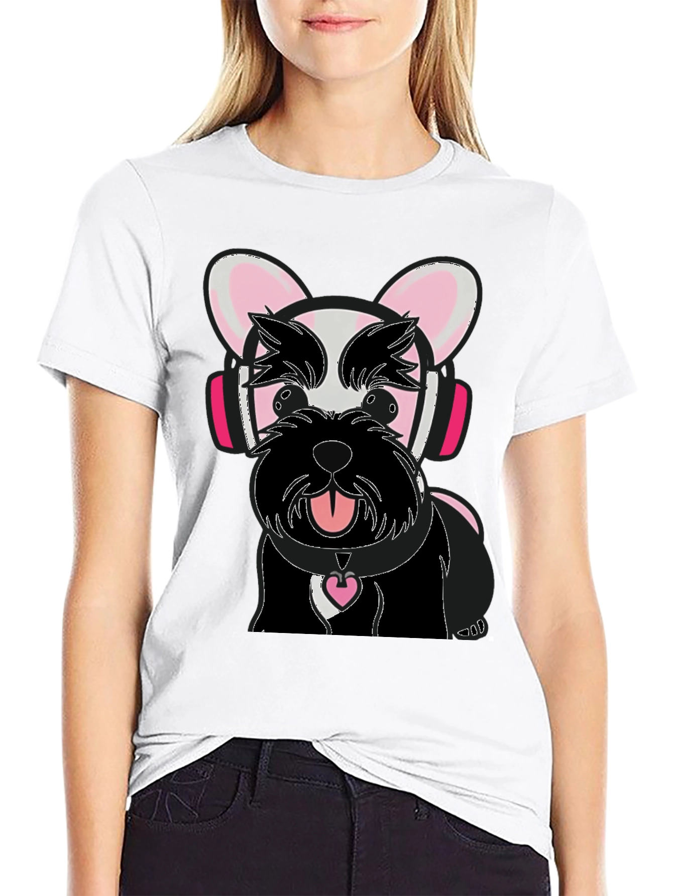 Dog with Headphones Graphic Tee - Black