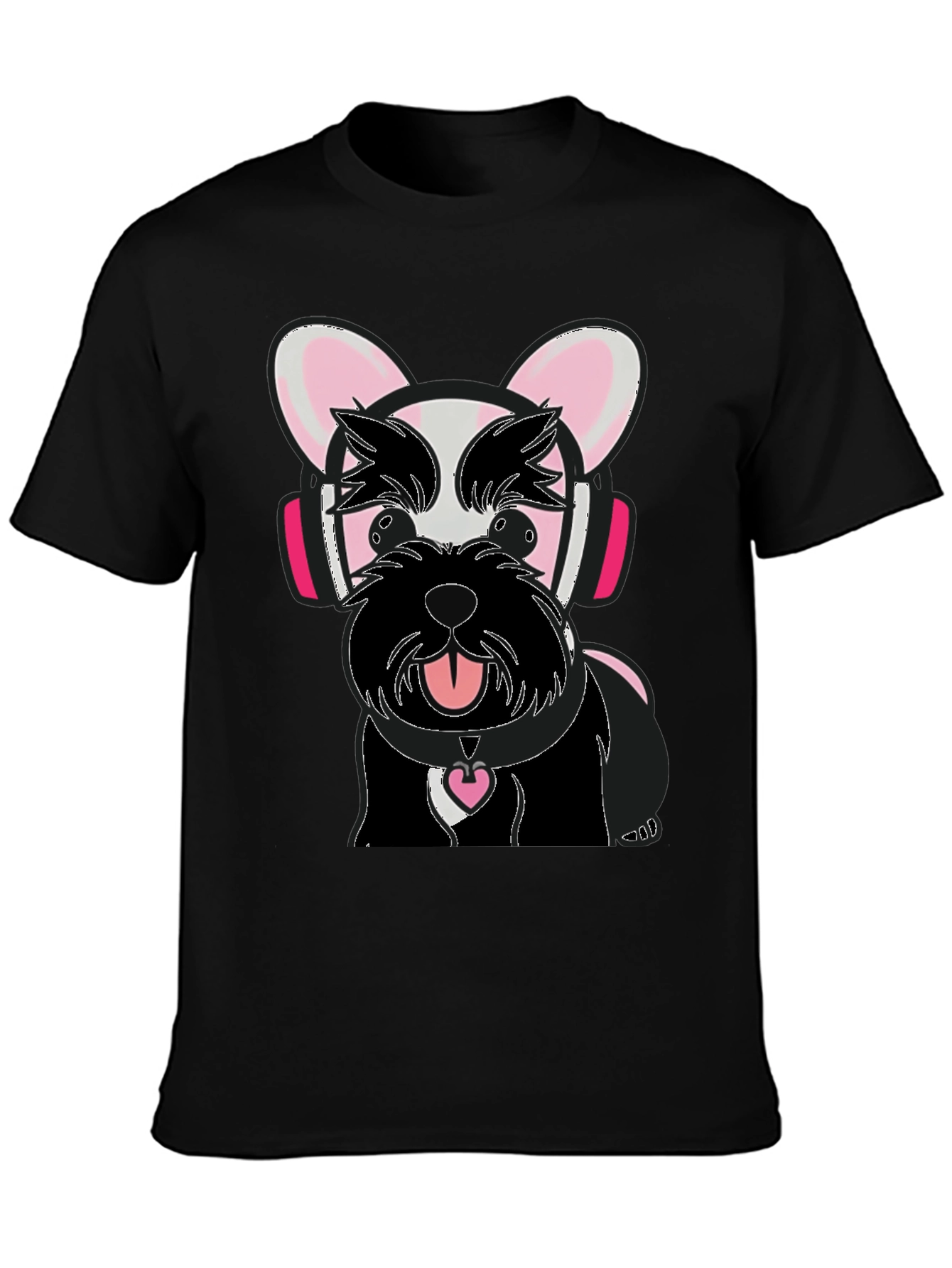 Dog with Headphones Graphic Tee - Black
