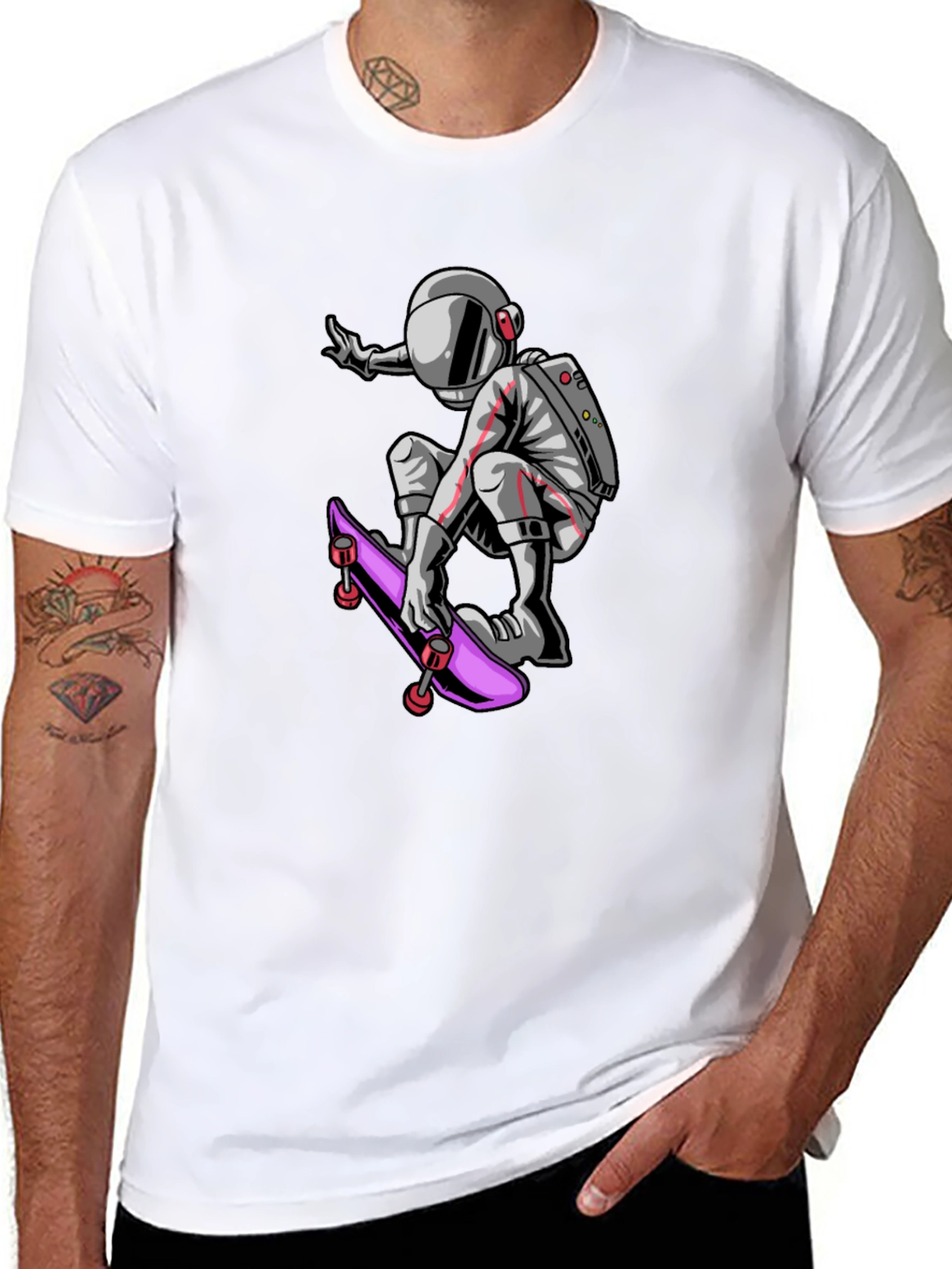 Skateboarding Astronaut Graphic Tee - Black