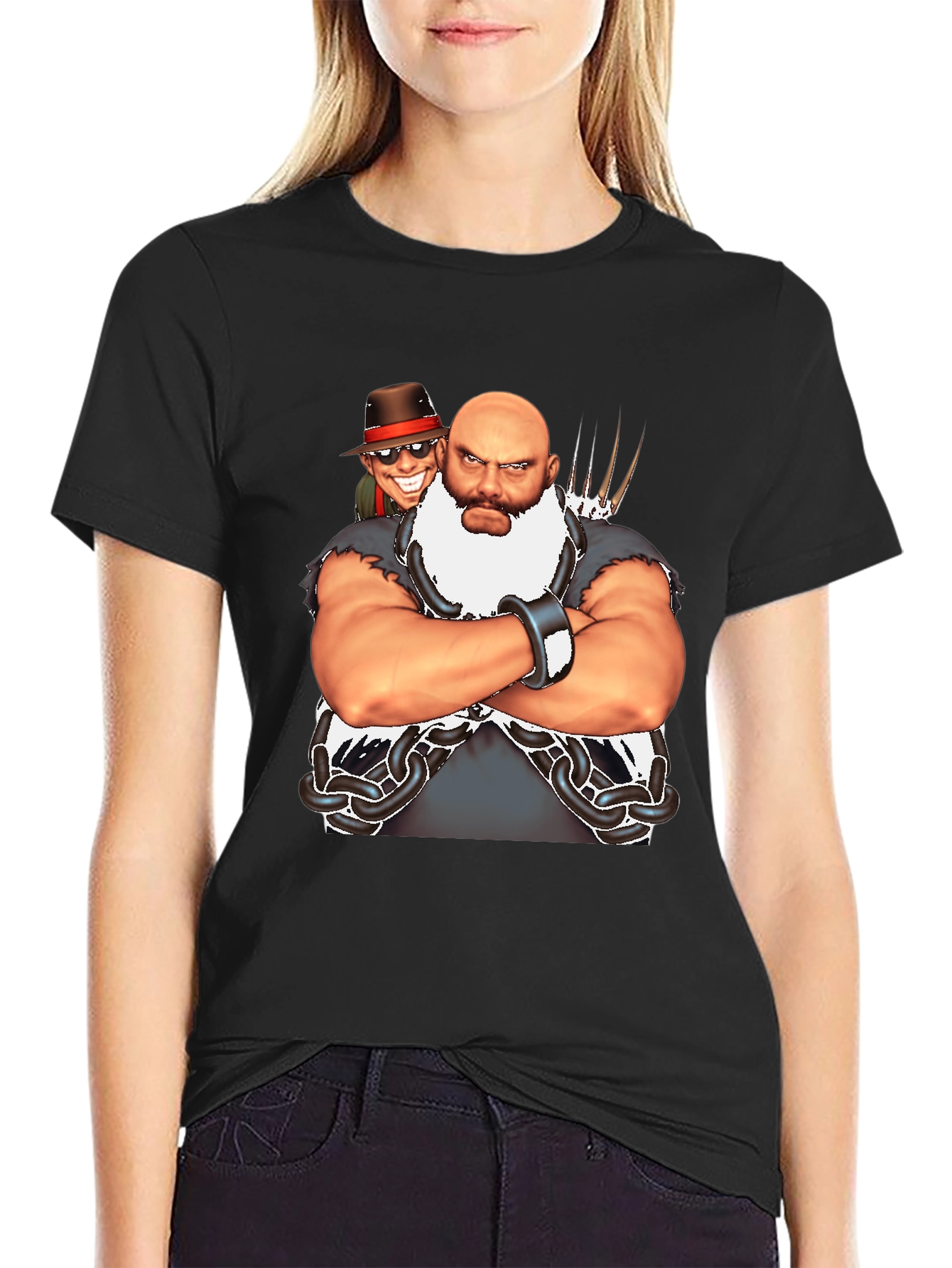 Bald Wrestler Cartoon Black T-Shirt
