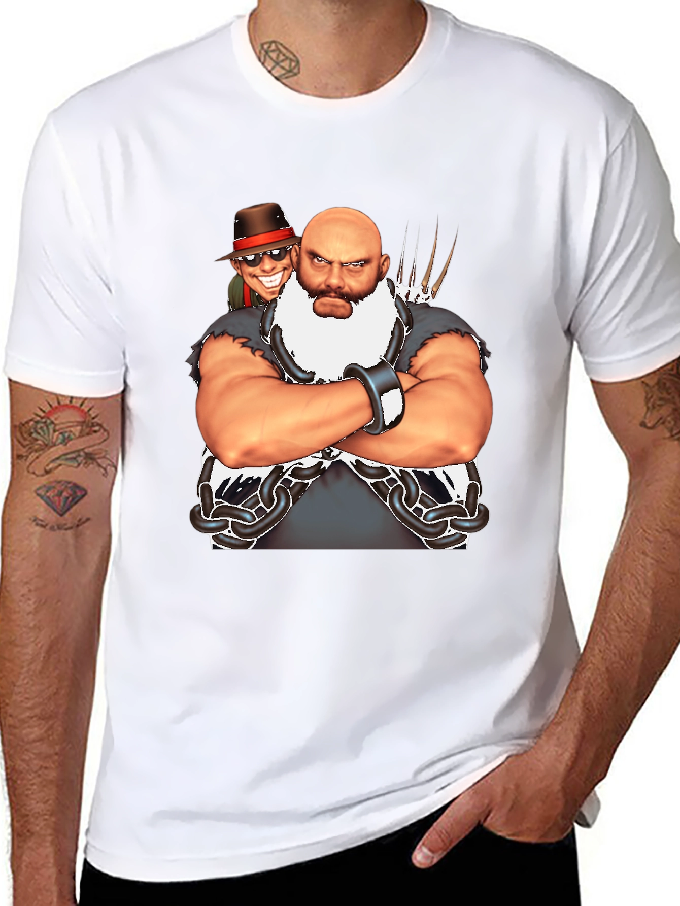 Bald Wrestler Cartoon Black T-Shirt