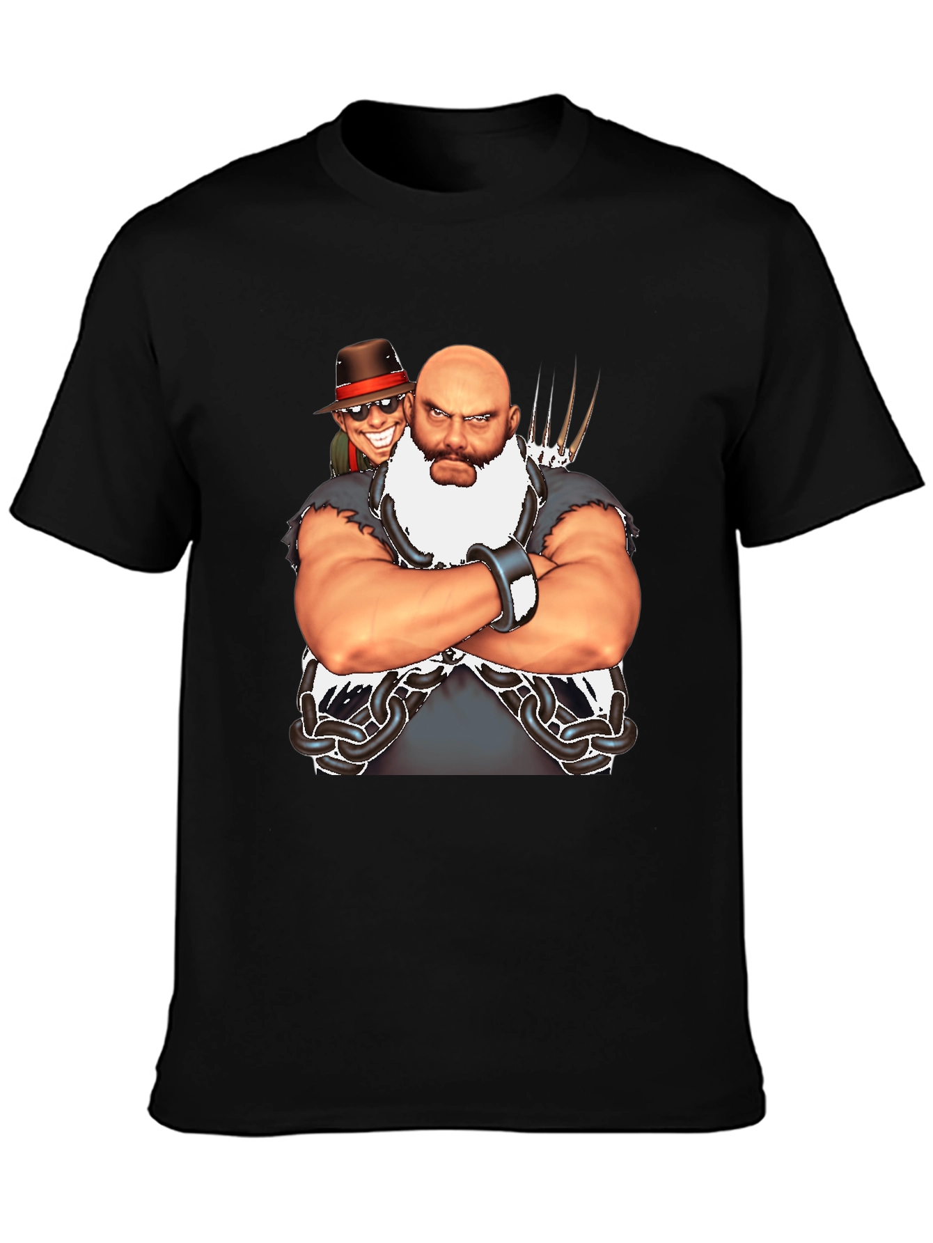 Bald Wrestler Cartoon Black T-Shirt