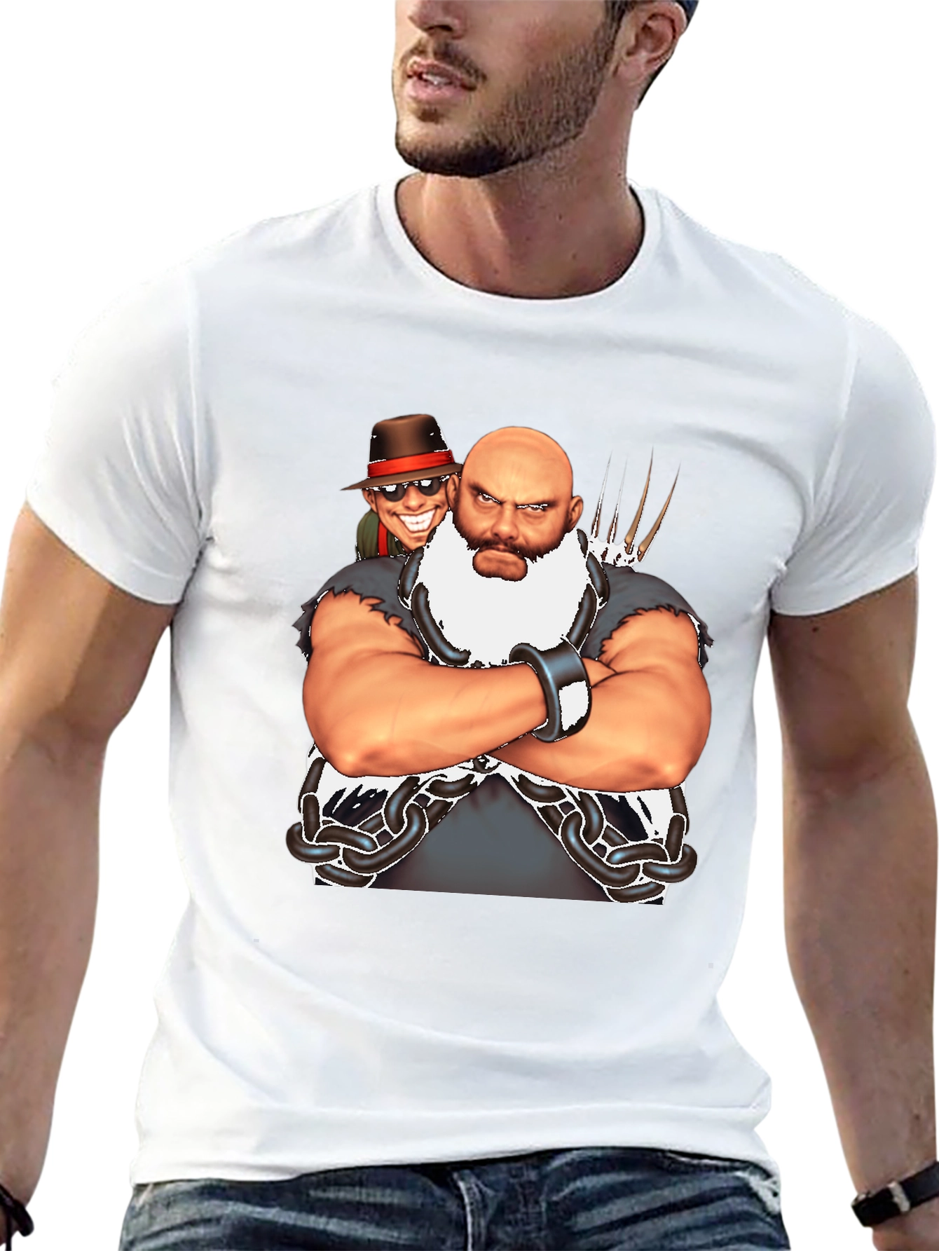 Bald Wrestler Cartoon Black T-Shirt
