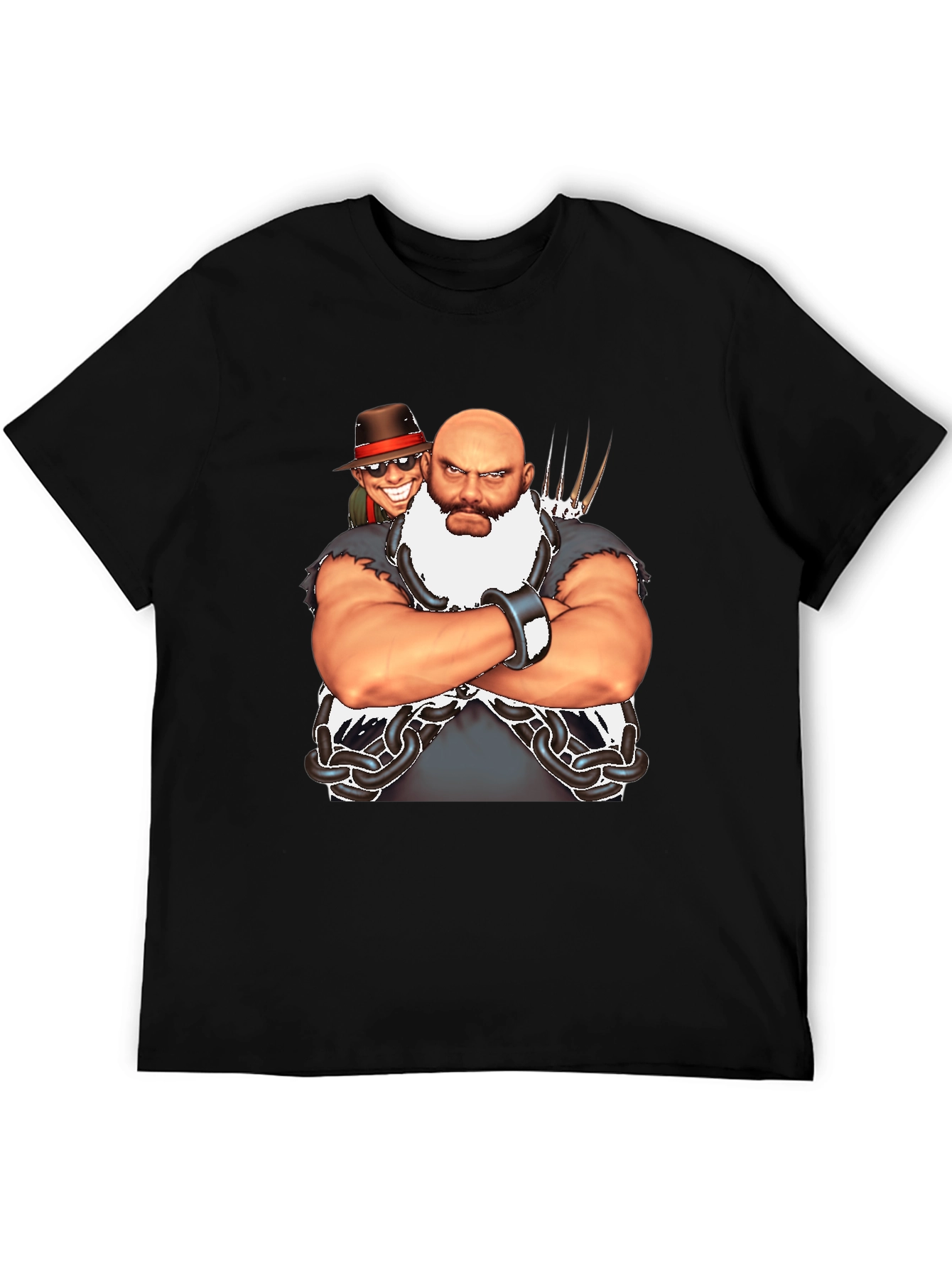 Bald Wrestler Cartoon Black T-Shirt