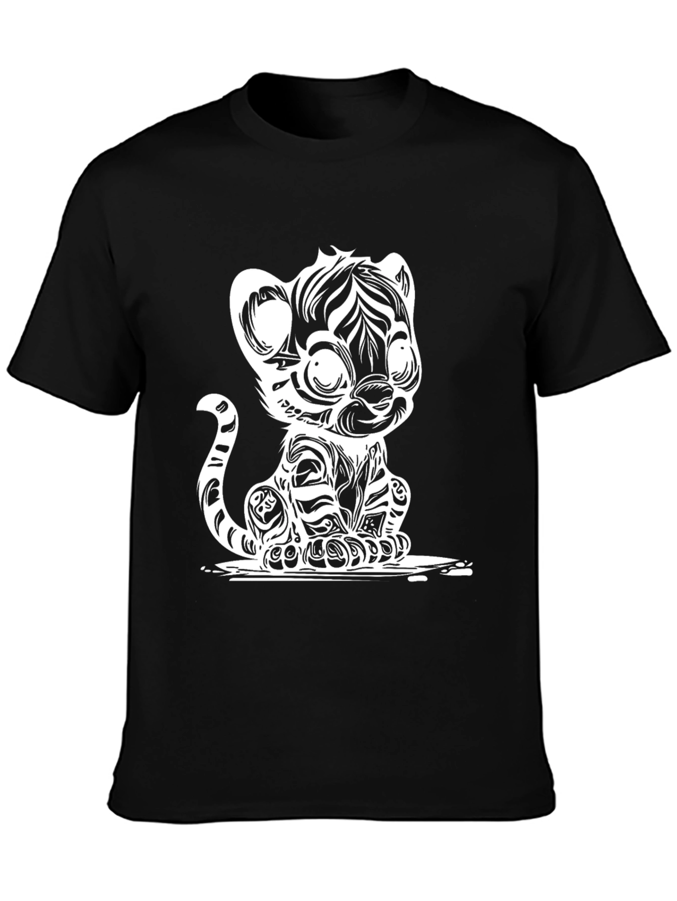 Cartoon Tiger Graphic Tee - Black
