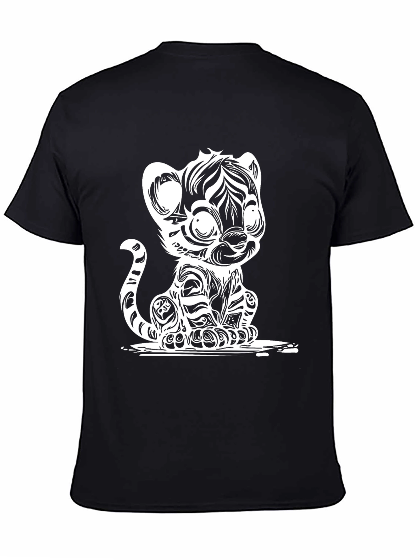 Cartoon Tiger Graphic Tee - Black